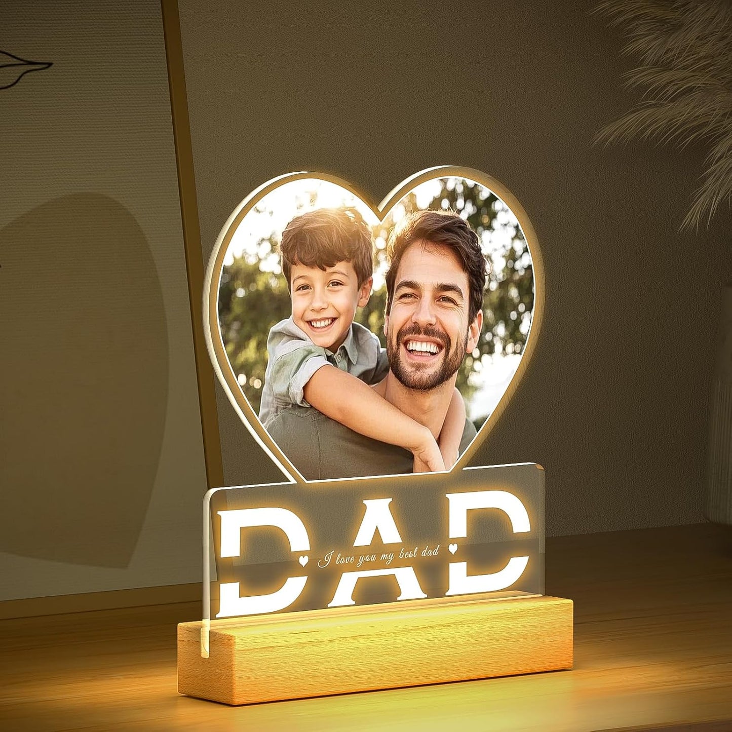 Personalized Gifts for Dad from Daughter Son, Custom Picture Frames with Photo, Customized Photo Frame with Night Light, Personalized Birthday Gifts for Dad Baby Kid Family