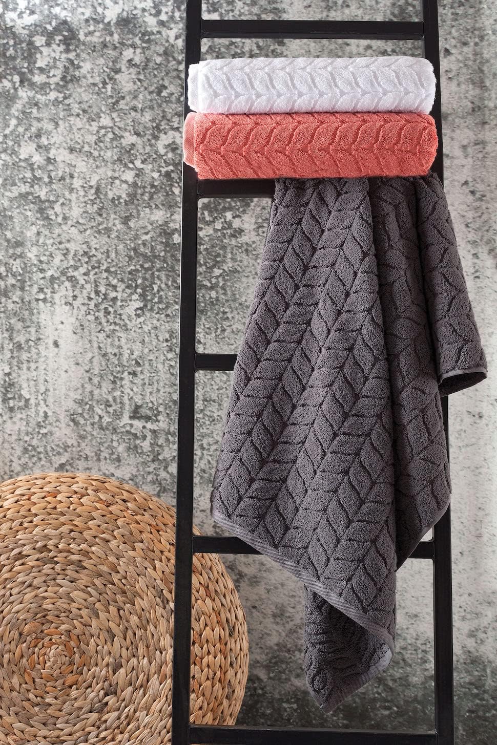 BAGNO MILANO Turkish Bath Towels, Soft Plush Jacquard Luxury Bath Towels, Quick Dry Towel Set (Black, 2 pcs Bath Towel Set)
