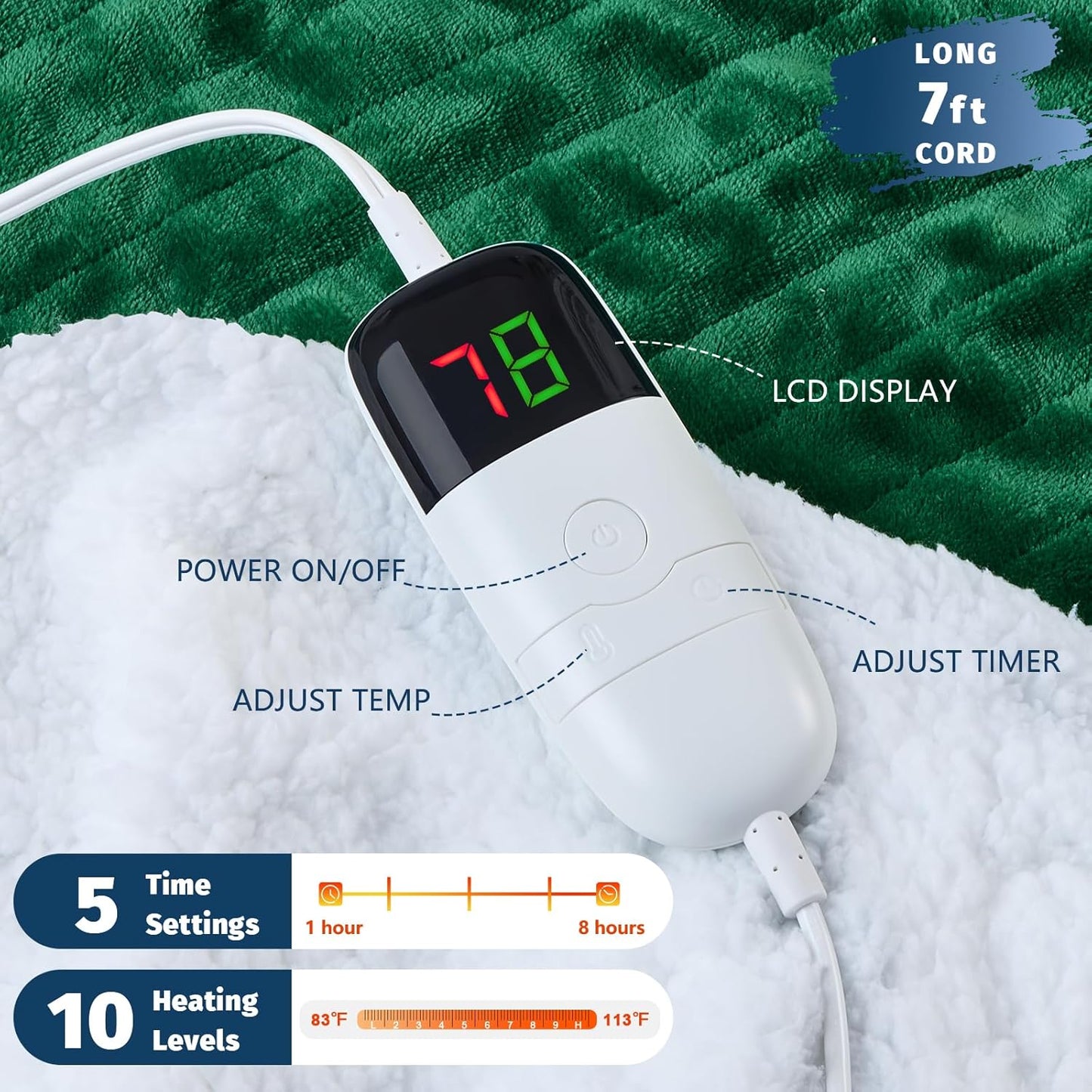 BOMOVA Heated Electric Throw Blanket - 50" x 60" Heating Blanket with 10 Heating Levels & 8 Hours Auto Off, Warm Flannel Blanket, Christmas Birthday Gifts for Women