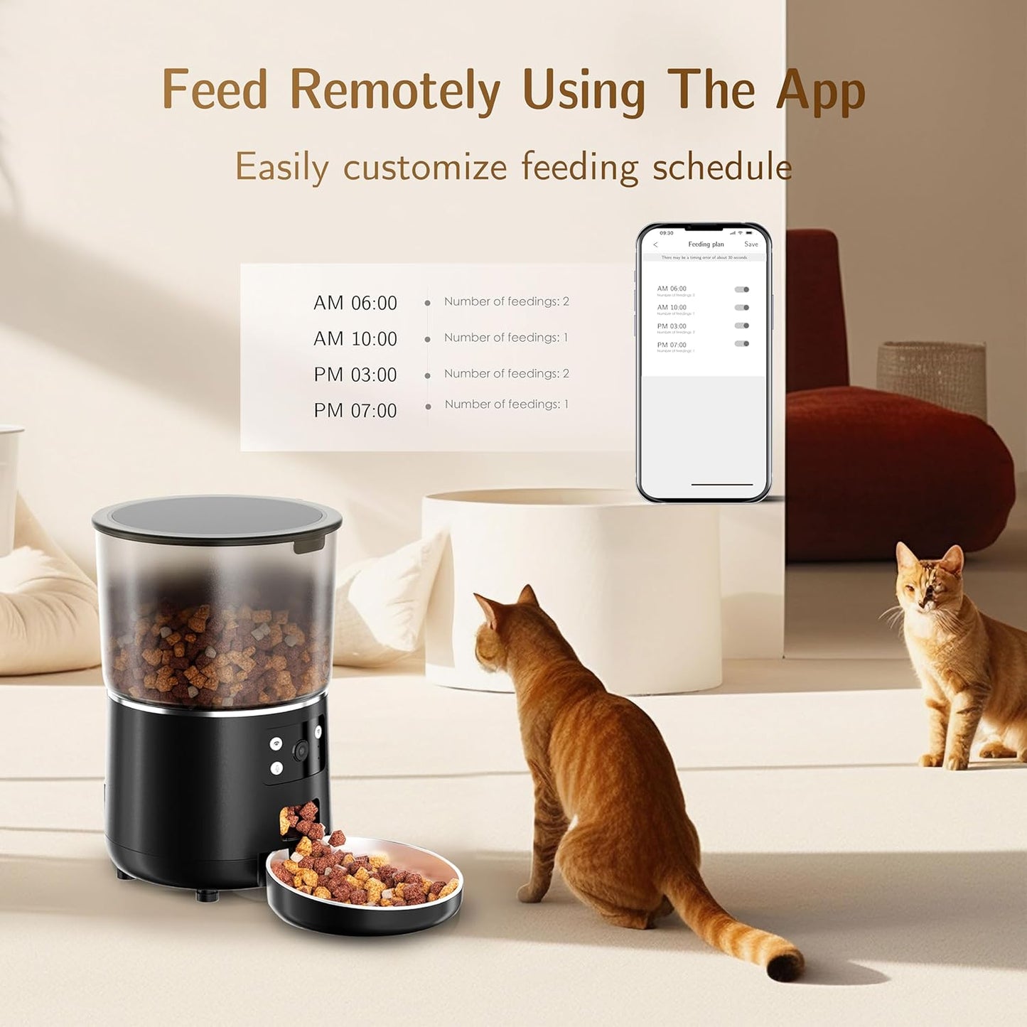 Automatic Cat Feeder with Camera, Scheduled Automatic Pet Feeding Machine, Smart App Remote Monitoring, 4L Large Capacity Dog Food Dispenser