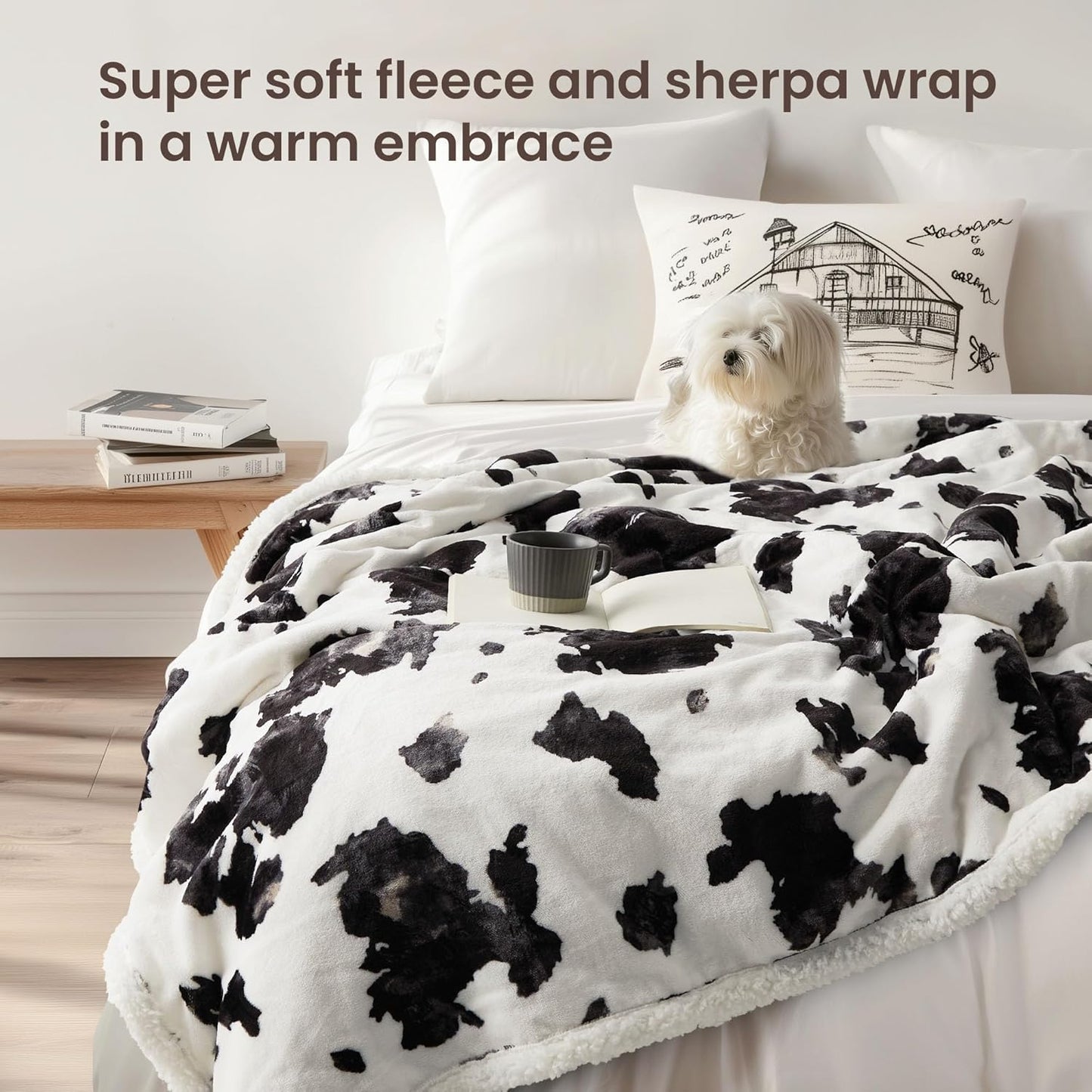 Heated Blanket Throw Electric Blanket – Fast Heating Blanket with 10 Heat Settings & 10 Hours Auto Off, Cow Print Blanket Cozy Soft Fleece Sherpa, Washable, Warm Gifts for Grandma