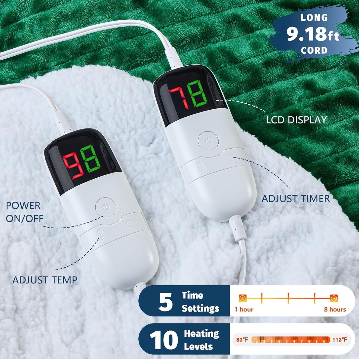 Heated Electric Blanket Queen Size - 84" x 90" Heating Blanket with Dual Control, 10 Heating Levels & 8 Hours Auto Off, Soft Warm Flannel Blanket, Christmas Birthday Gifts for Senior Grandma