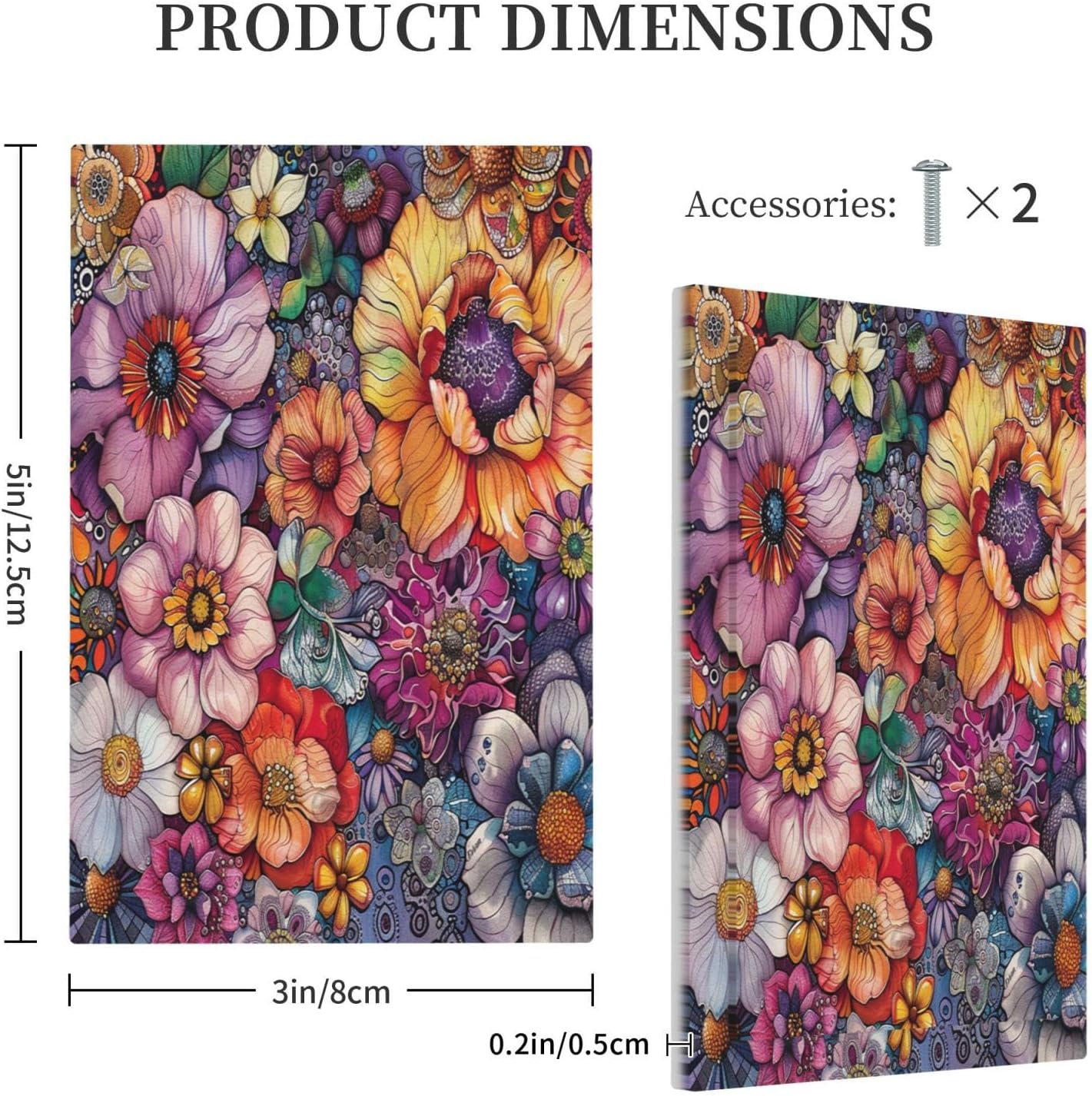 Light Switch Cover Plate Colorful Bohemian Flowers Vintage Boho Floral 1 Gang No Device Blank Electrical Wall Plates Faceplate Decorative Switch Plate for Bed Room living Room Decor