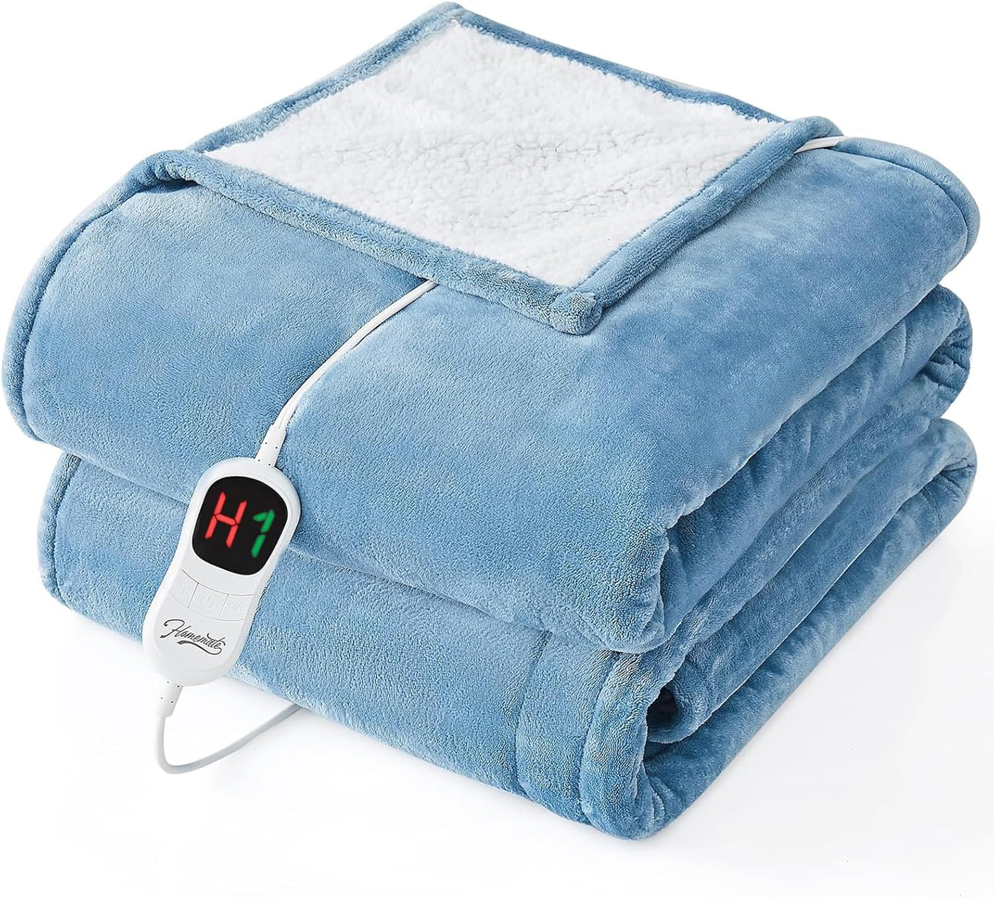 Homemate Electric Heated Blanket Twin - 62"x84" Heating Bed Blankets Throw with 10 Heating Levels 8 Hours Auto Off Fast Heating Over-Heated Protection Ultra Soft Warm Flannel ETL Certified Blue