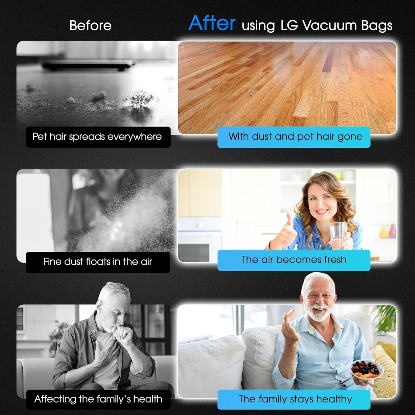 12 Pack Dust Bags for LG Vacuum Bags with Models A937KGMS, A939KBGS and A938KBGS, Replacement Dust Bag for LG CordZero All-in-One Tower, Improved Vacuum Bags for LG Cordzero Vacuum