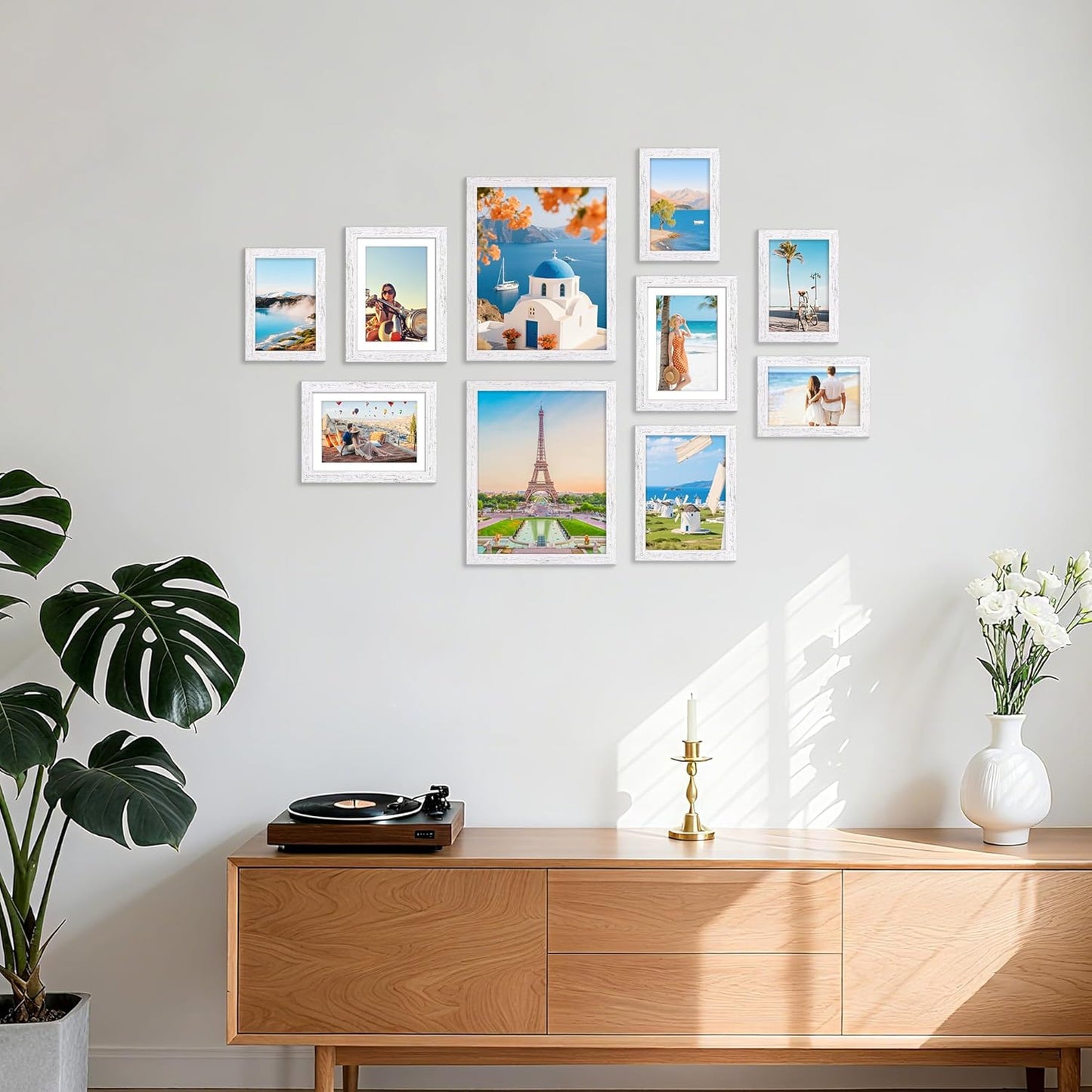 decorUhome Picture Frames Collage Wall Decor for Photo Gallery Display, Assorted Picture Frames set of 10 Including Two 8x10 / Four 5x7 / Four 4x6 for Family Wall Decor, Distressed White, 10 Pack
