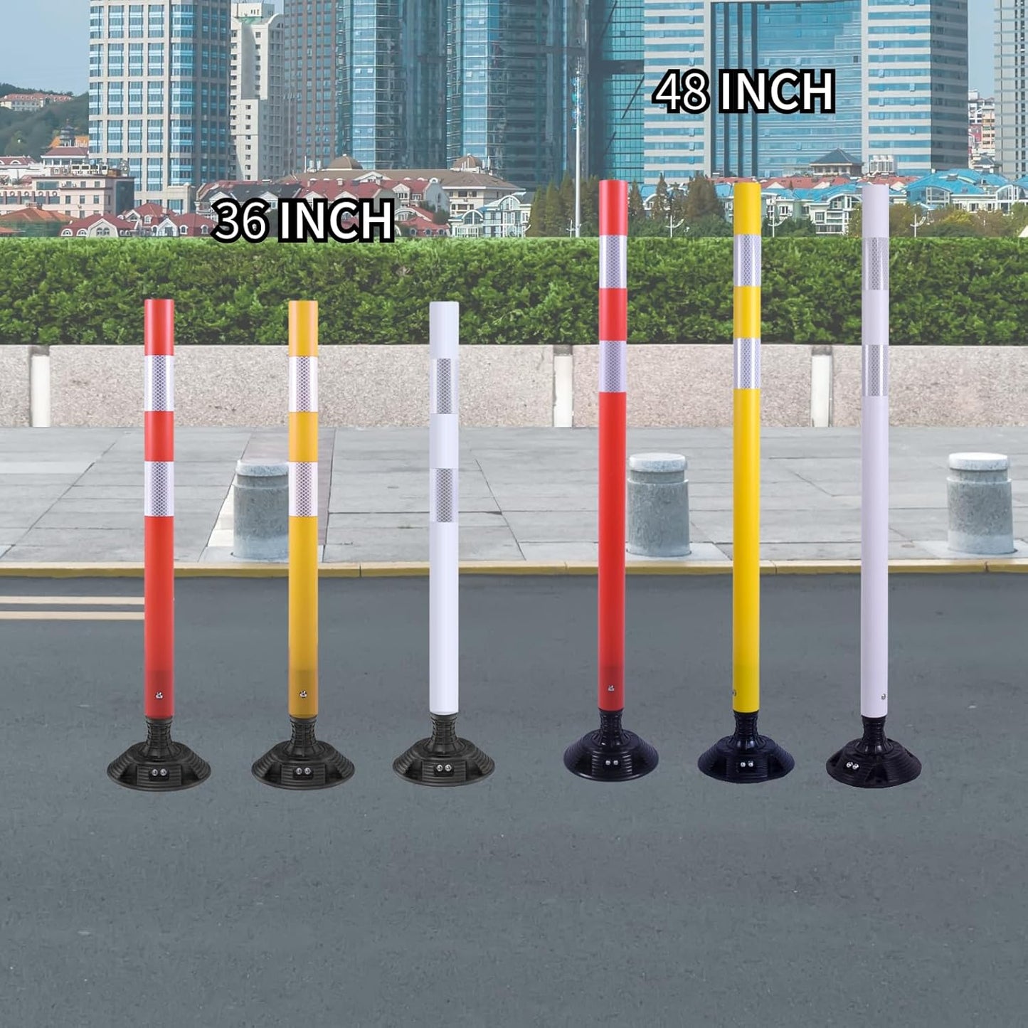 8 Pack Traffic Delineator Posts – High Visibility Reflective Safety Cones with Spring Base for Roadway, Parking, Garage, Construction Zones (Orange, 48 Inch)