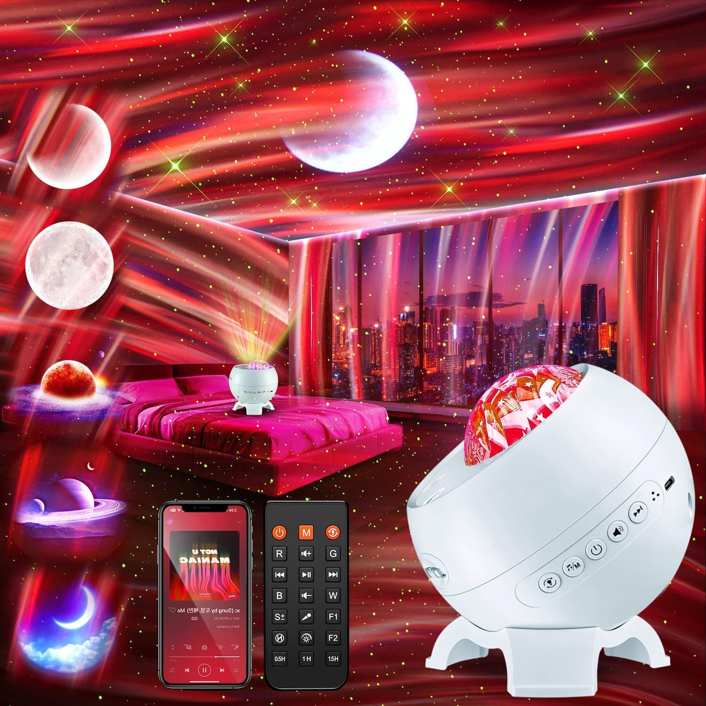 Galaxy Projector Northern Lights Projector,180 Lighting Modes Galaxy Light Projector, 15 White Noise&Bluetooth Northern Lights Projector, Remote+Timer Star Projector Galaxy Light Projector, Star Gifts
