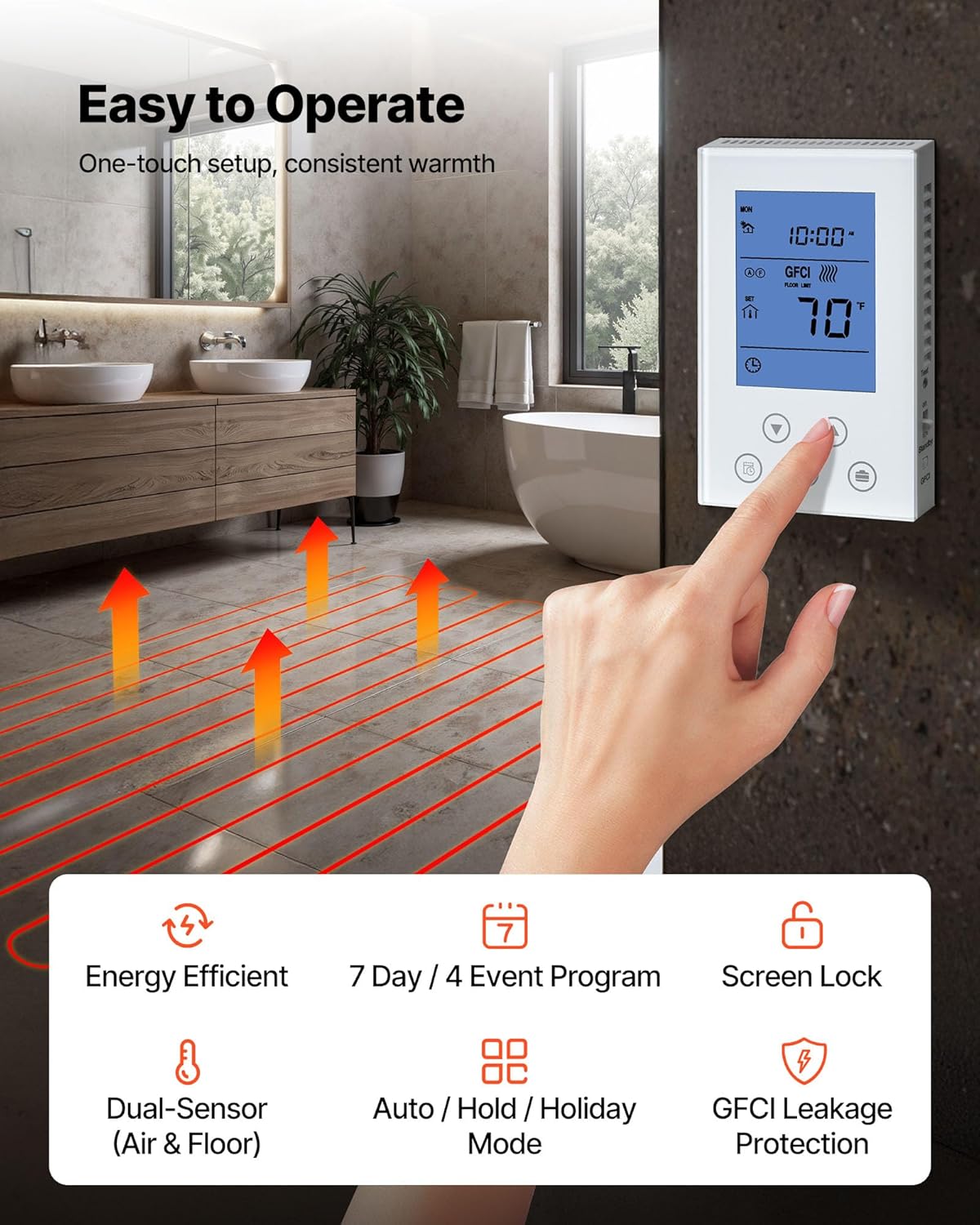 VEVOR 100 sqft Underfloor Heating Cable Kit, 120V Electric Radiant Heated Floor System, with Smart Control Thermostat & Alarm, Easy Installation for Tile, Stone, Vinyl, Home Improvement