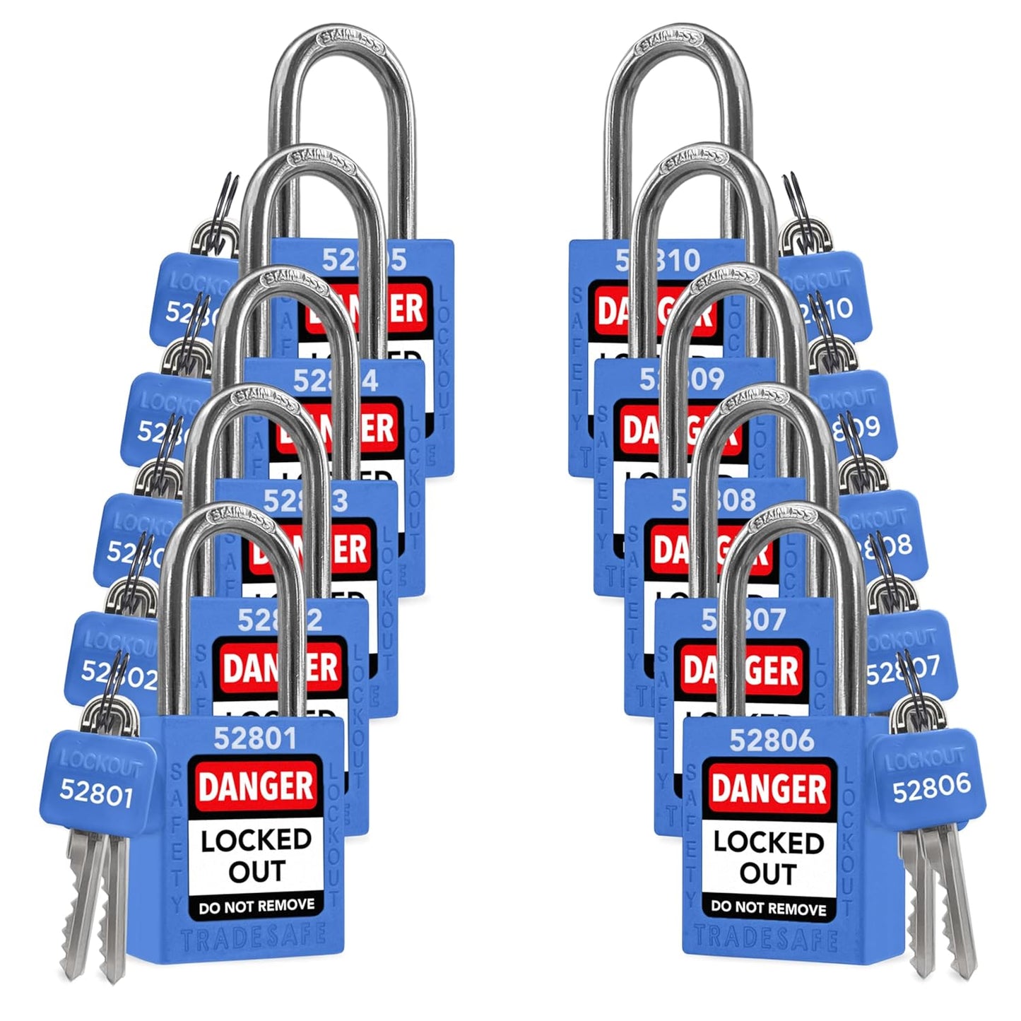 TRADESAFE Lockout Tagout Locks Set - 10 Blue Loto Locks, Lockout Locks Keyed Different, 2 Keys Per Lock, OSHA Compliant Lock Out Tag Out Padlocks, Safety Padlocks for Electrical Lockout Tag Out Kits