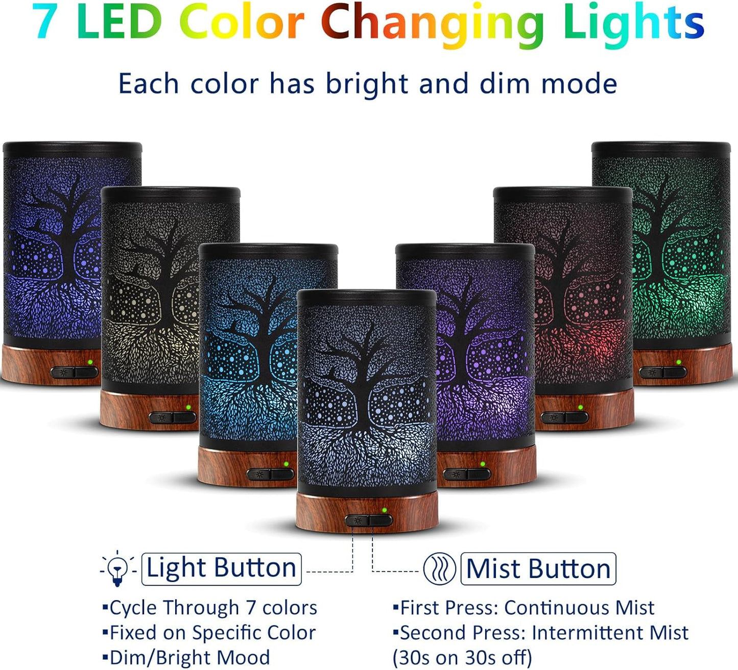 Aromatherapy Essential Oil Diffuser 150ml- Electric Cool Mist Aroma Diffuser with Intermittent Mode, Auto Shut-Off Protection, 7 Colors Changing LED Light for Home Office Decor & Gift (Life Tree)