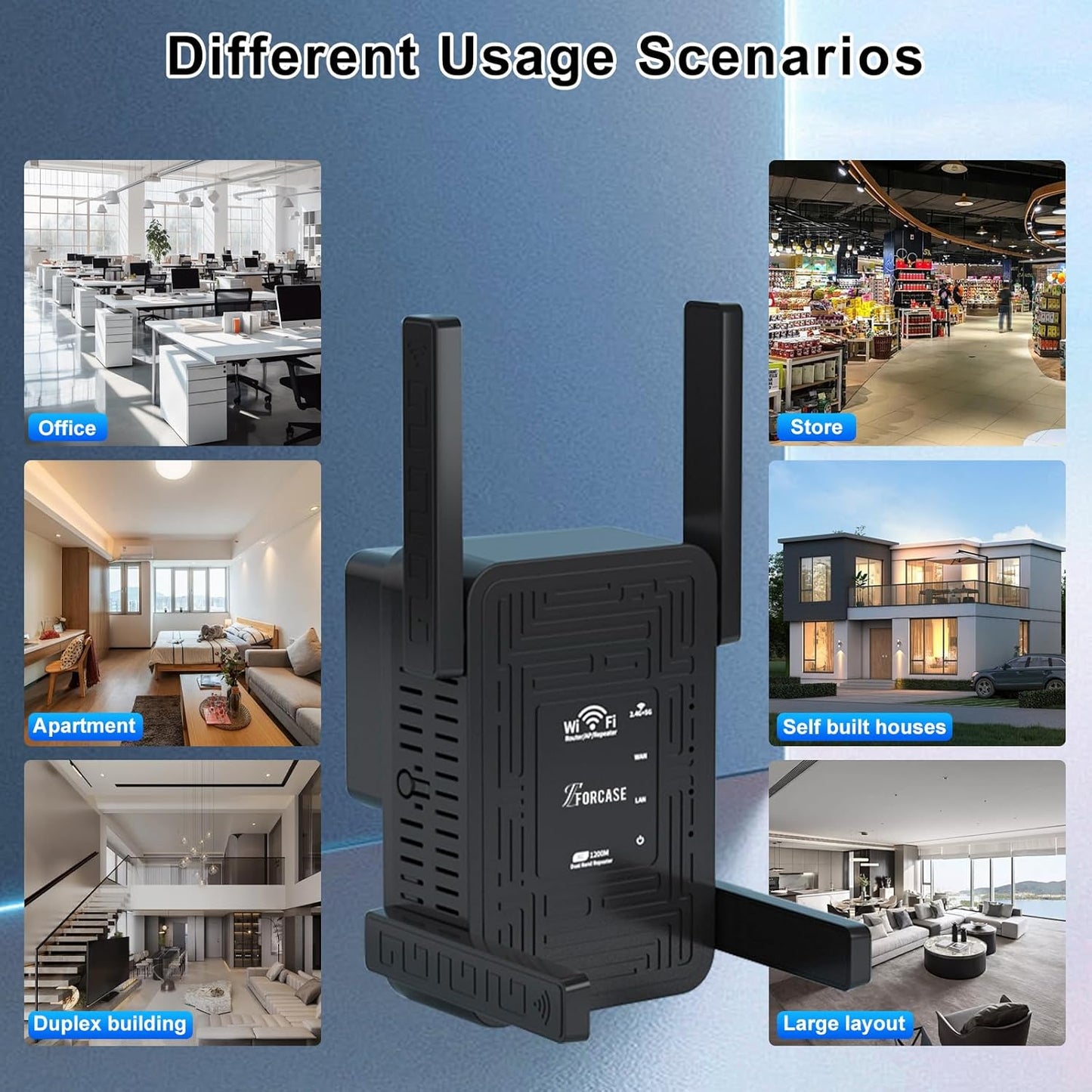 WiFi Extender Signal Booster Dual Band 5.8GHz&2.4GHz, w/6 Antennas WiFi Booster for Home Coverage up to 10200 Sq.ft, Signal Amplifier 1200Mbps WiFi Repeater w/Ethernet Port, 1-Tap Setup,Black