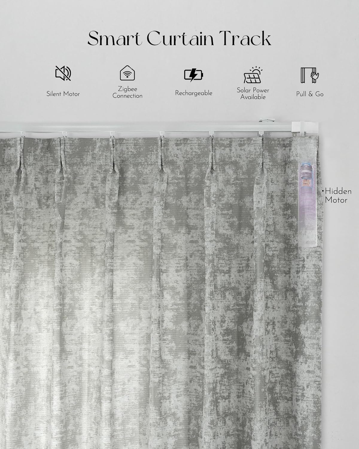 Graywind Rechargeable Smart Curtains Compatible with Alexa App Remote Control Motorized Drape for Sliding Door One-Way or Split Draw, Custom Width Up to 220" (Mist Series)