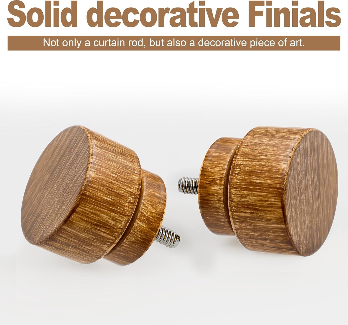 Wood Curtain Rods for Windows 28 to 48 Inches 1" Diameter Boho Decorative Heavy Duty Long Window Curtain Rod Adjustable with Solid Imitation Wood Grain Finials for Living Room Bedroom Kitchen