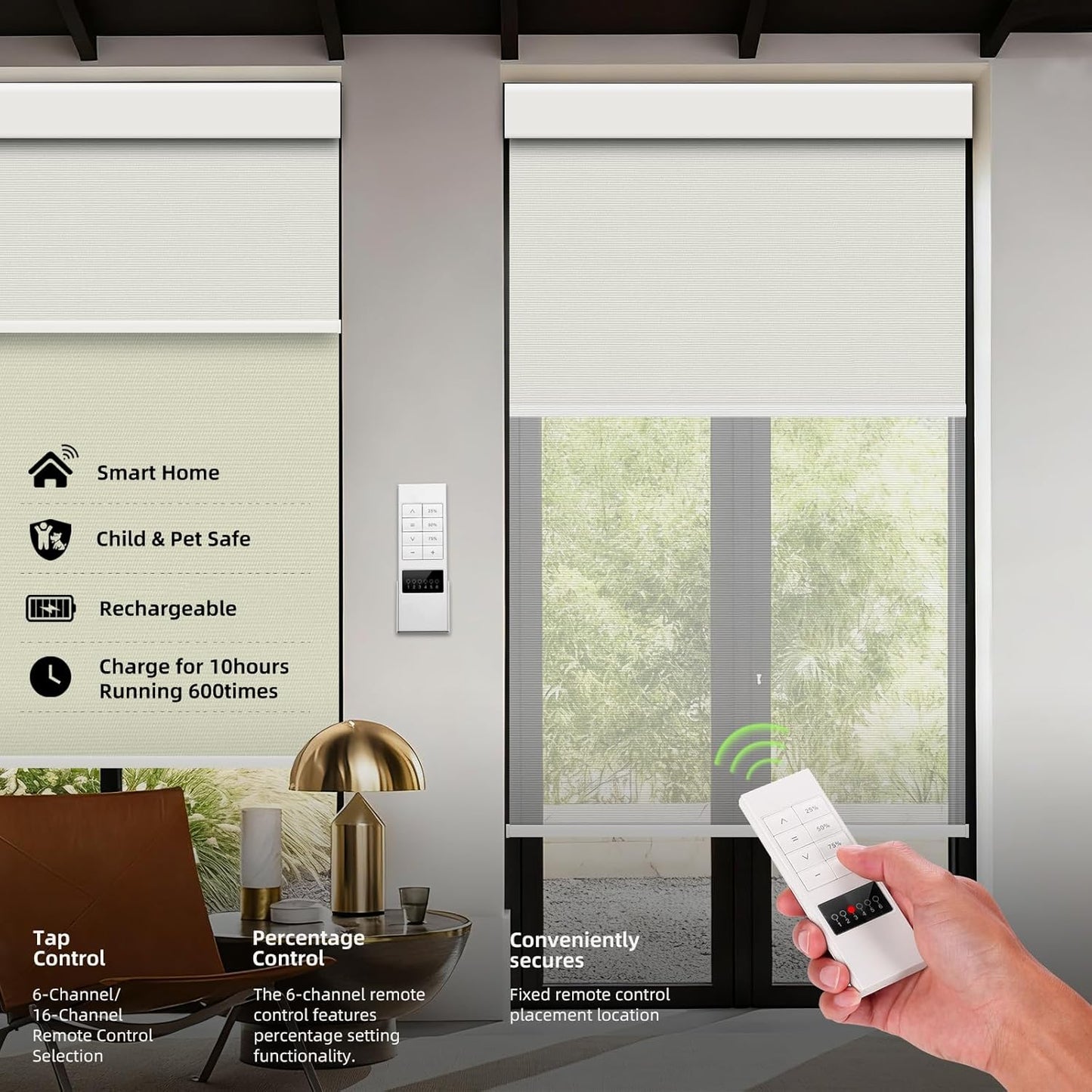 ZSTARR Motorized Day and Night Dual Smart Blind for Window with Valance Rechargeable Motor,Blackout Roller Shade Custom Size,with Valance Suitable for Home,Office (Full Blackout Beige Yellow)
