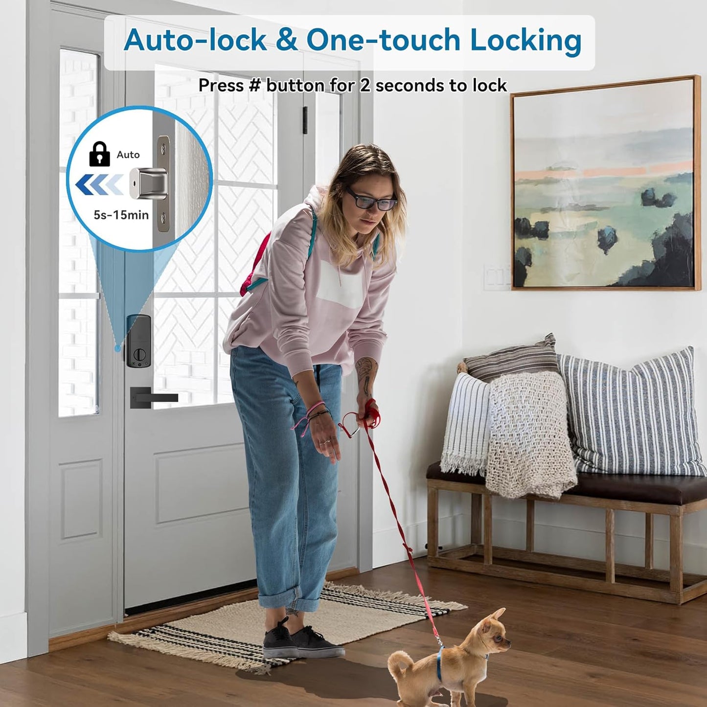 Harfo Fingerprint Smart Door Lock for Front Door with Handle Set, App Control, Keyless Entry Keyless Deadbolt, Digital Electronic Touchscreen Keypad, Auto Lock, Easy to Install, Aged Bronze