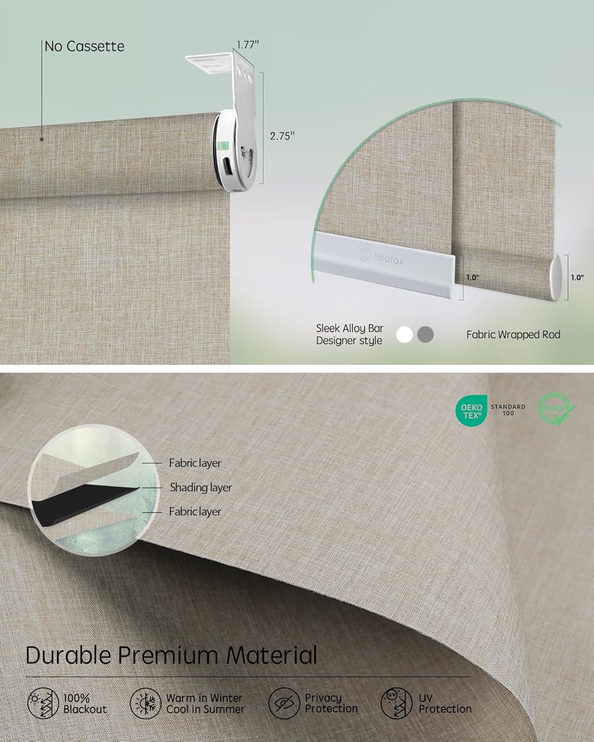Yoolax Smart Coupled Roller Shades Compatible with Alexa Google, Motorized Blinds with Remote Blackout Coupled Roller Shades for X-Large Windows, Custom Size (XL Coupled-Beige)