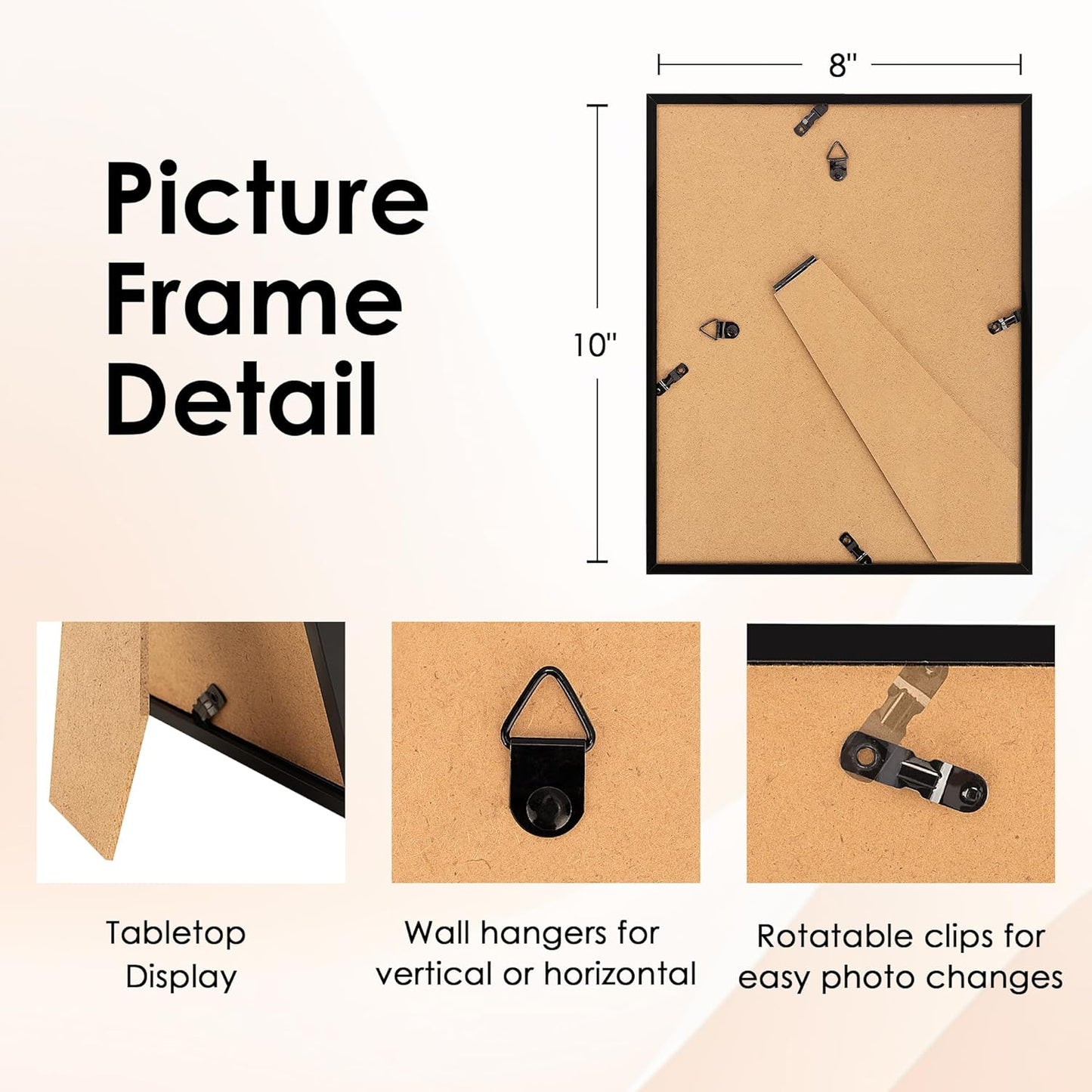 FIXSMITH 8x10 Picture Frame Set of 10, Black Photo Frames Bulk with HD Plexiglass, Display Pictures 5x7 with Mat or 8x10 Without Mat, Multi Picture Frames Collage for Tabletop or Wall Display