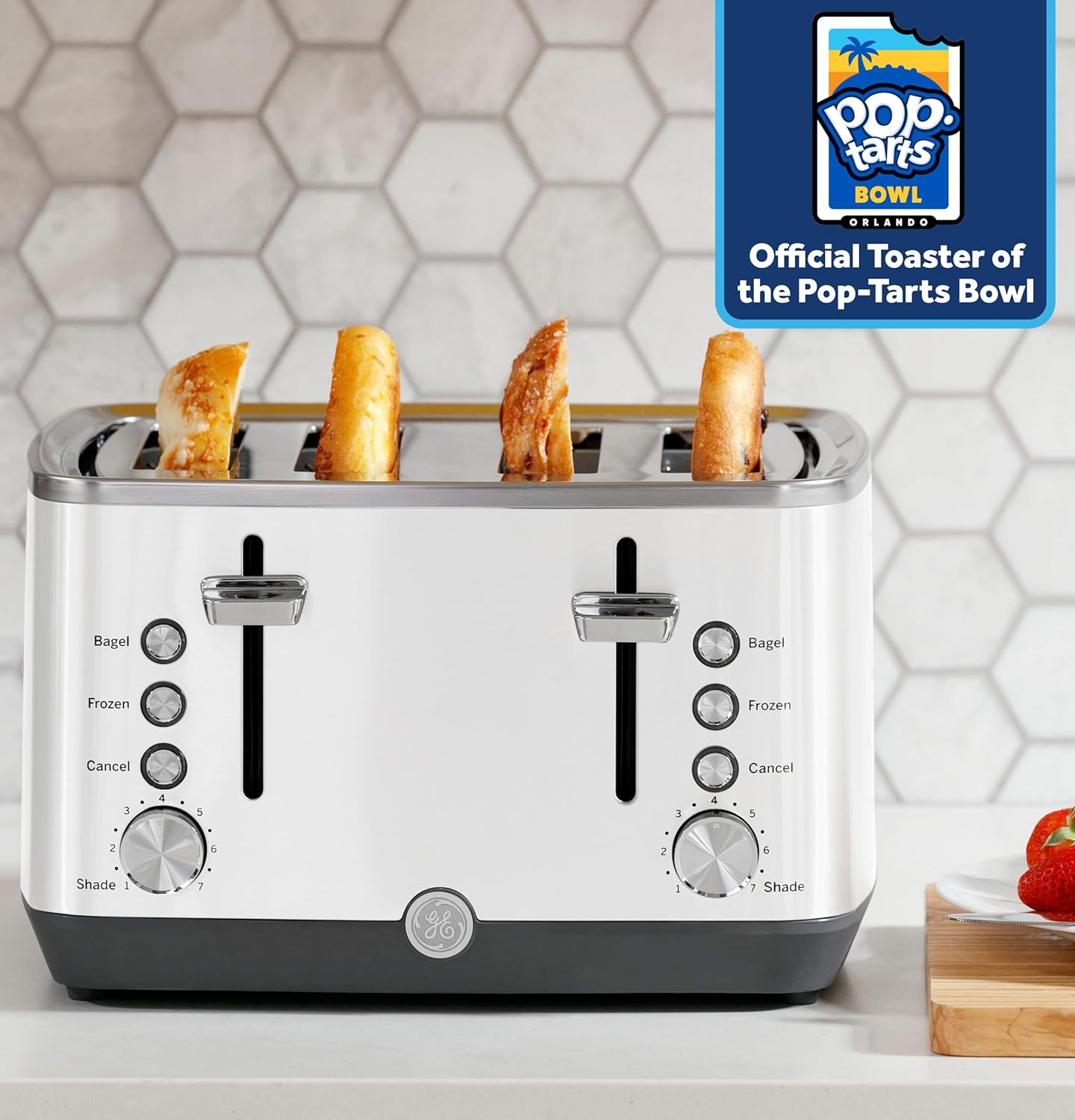 GE 4 Slice Toaster | Extra Wide Slots for Bagels, Breads, Waffles & More | 7 Shade Options | Countertop Kitchen Essentials | 1500 watt, White