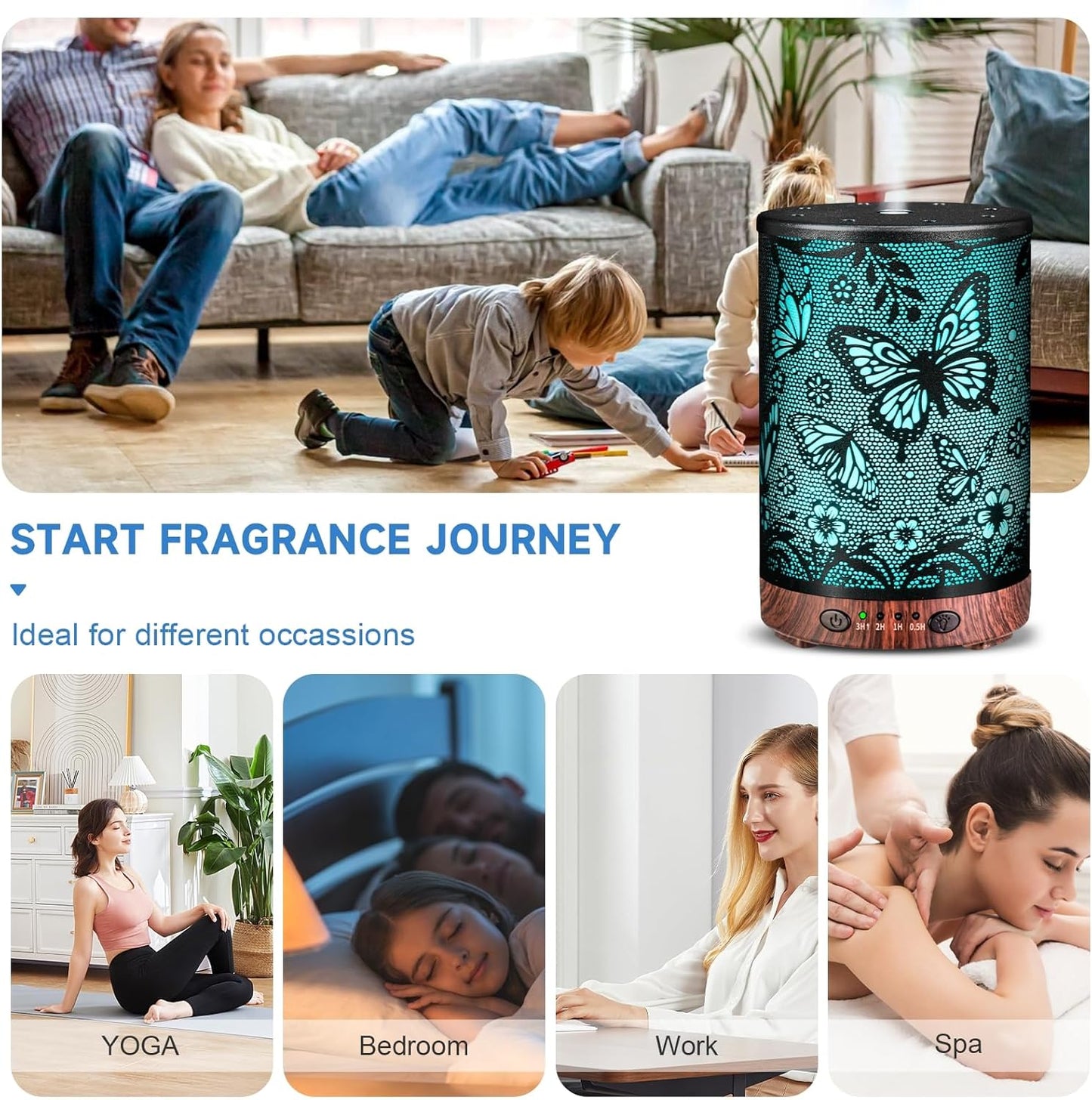Essential Oil Diffuser Metal Aromatherapy Diffuser, Cool Mist Diffuser with 7 Color Lights for Home Office Spa (Big Butterfly)