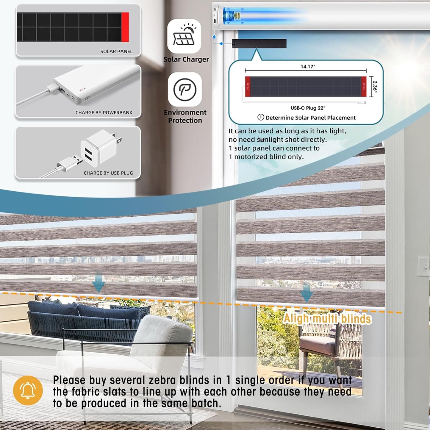 SmartWings Motorized Zebra Shades - Compatible with HomeKit, Alexa, SmartThings, Google - Remote Control Light Filtering Sheer Shades, 50% Blackout, Customized for Smart Home/Office