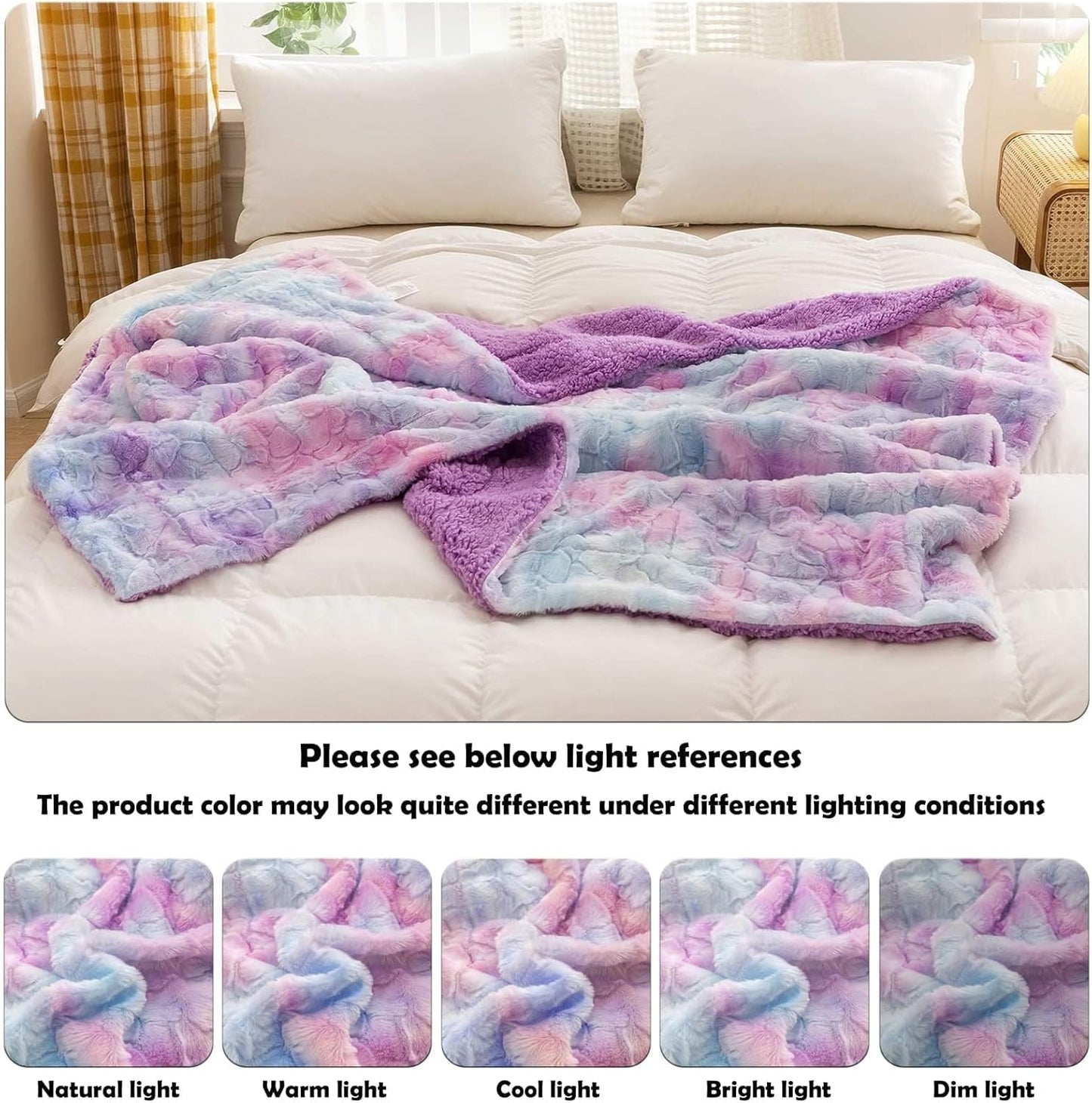 NEWCOSPLAY Super Soft Faux Fur Throw Blanket for Couch Multi Purple Sherpa Fuzzy Plush Warm Blanket for Sofa Bed (Multi Purple, Throw(40"x50"))