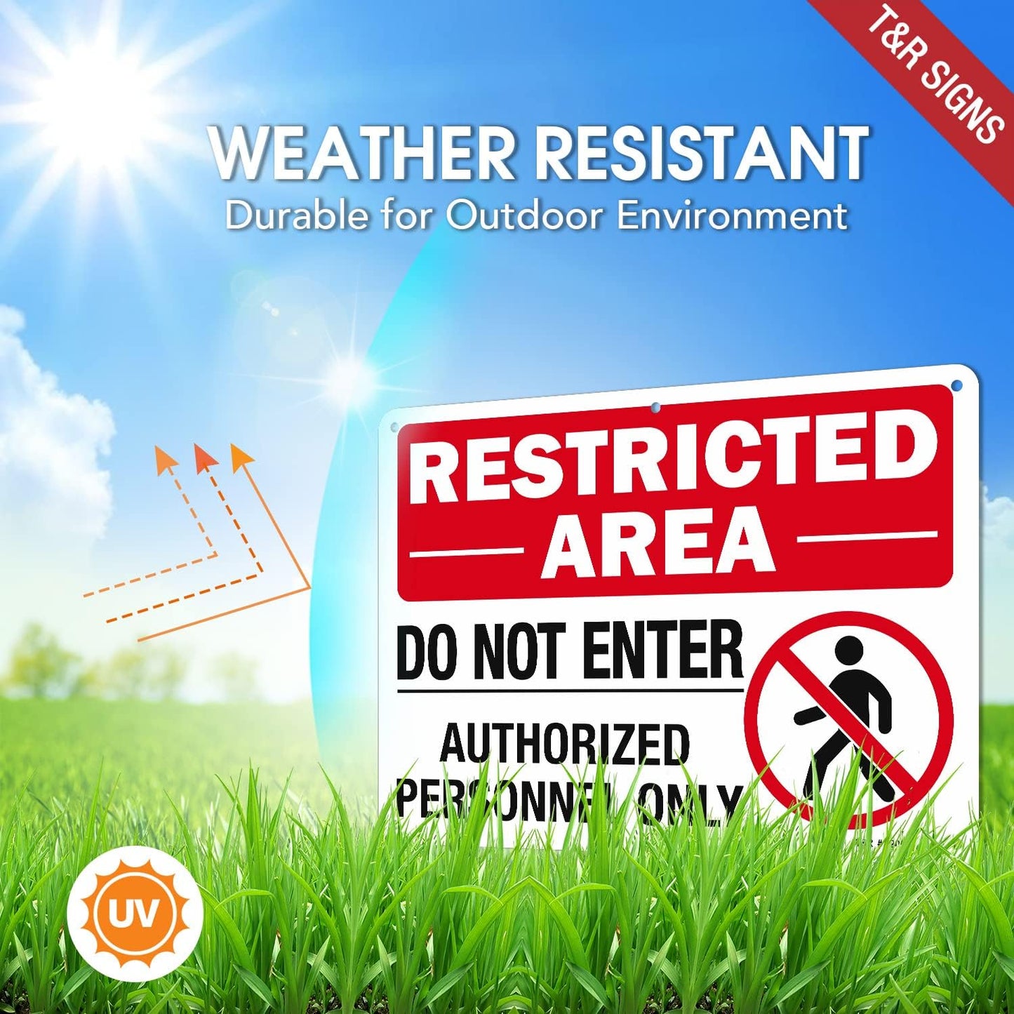 T&R Large Restricted Area Do Not Enter Authorized Personnel Only Sign,2 Pack,14x10 Inches Rust Free .040 Aluminum,UV Protected, Waterproof, Weatherproof and Fade Resistant,6 Pre-drilled Holes