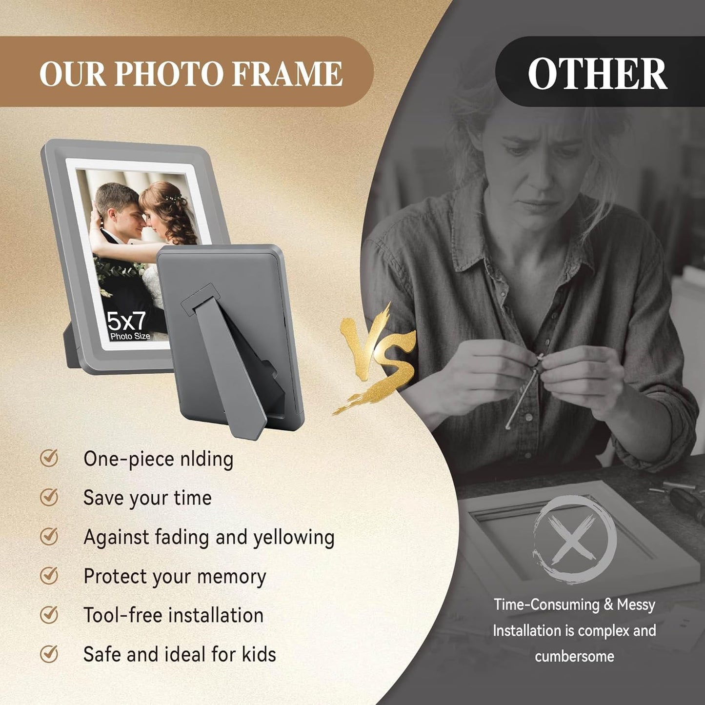 Dark Gray 5x7 Picture Frame with Acrylic Front, ABS Frame for 5x7 or 4x6 Photos, Shatterproof UV-Resistant Tabletop Photo Frame, Vertical/Horizontal Display for Home Décor