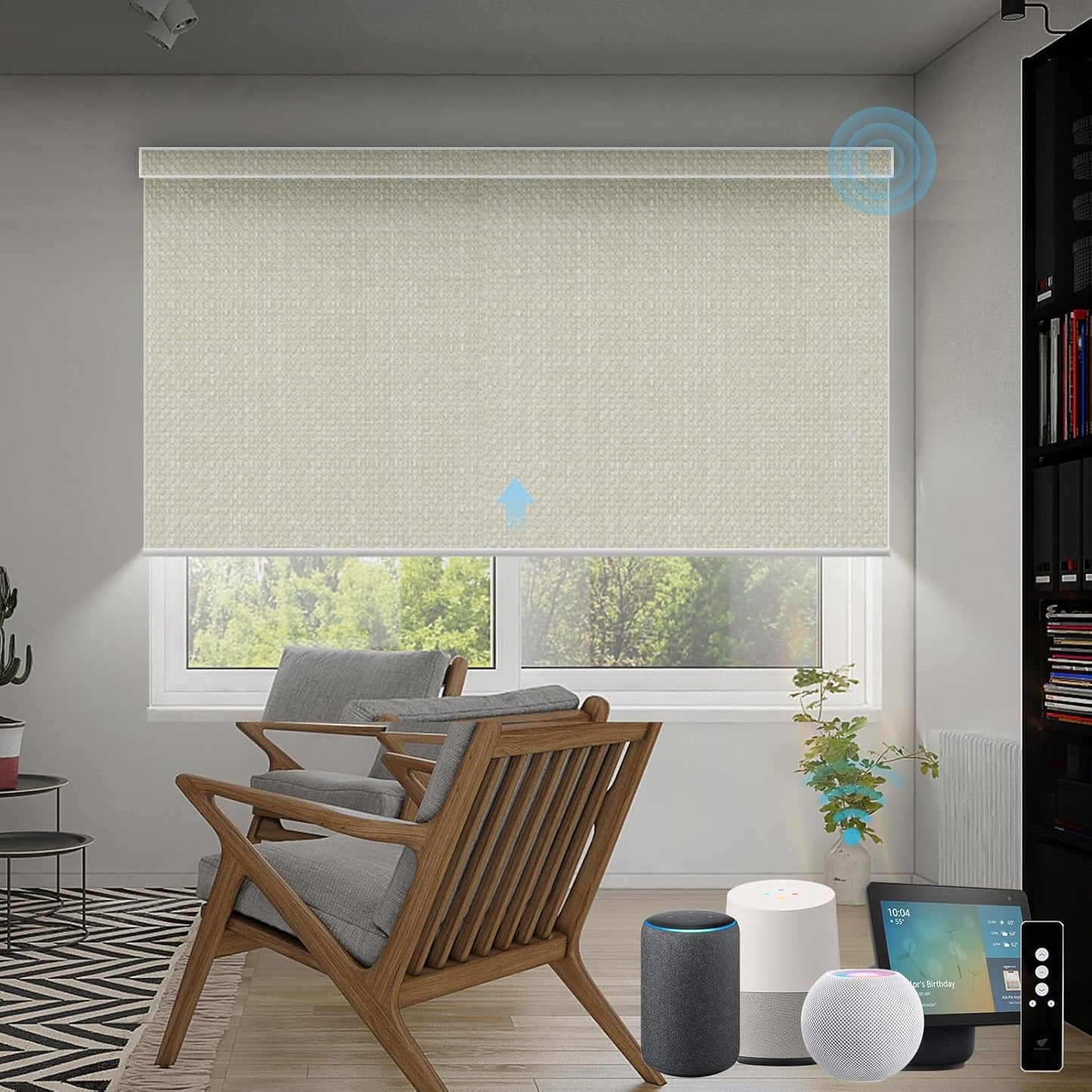 SmartWings Motorized Roller Shades Work with Homekit, 100% Blackout Smart Blinds for Windows, Cordless Remote Control Window Shades, Vigor Cream, Customized Size