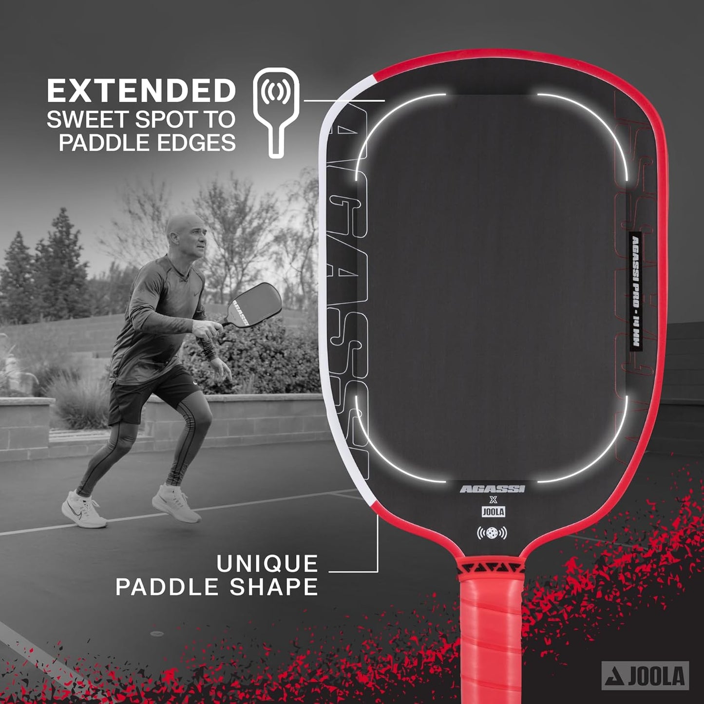 JOOLA Agassi PRO IV 14mm Pickleball Paddle w/Extended Sweet Spot - Carbon Fiber Surface Increases Spin & Control - SK Film for Power & Larger Sweet spot - UPA-A Certified - USAP Approved - NFC Chip