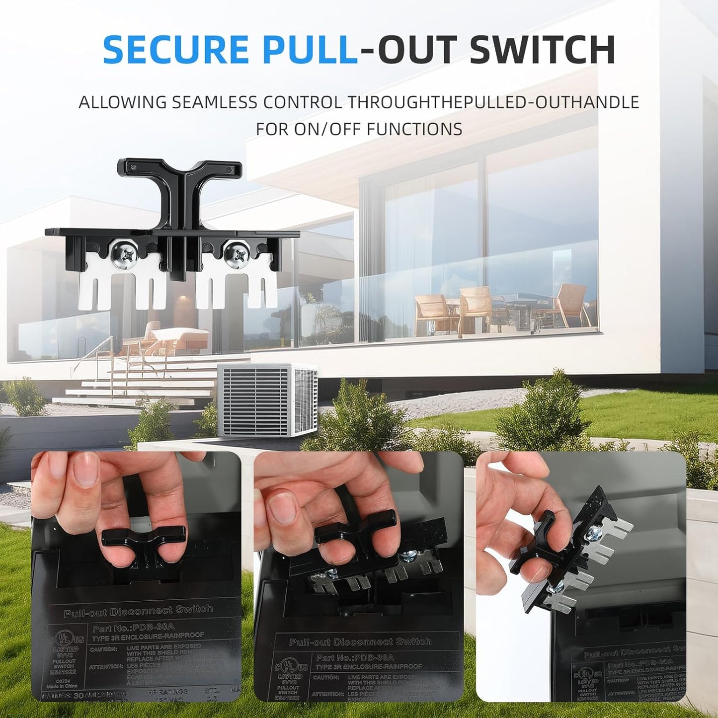 30 Amp AC Disconnect Switch Outdoor 120/240VAC Pull Out Switch Waterproof Metal Box for Air Conditioning Non-Fused