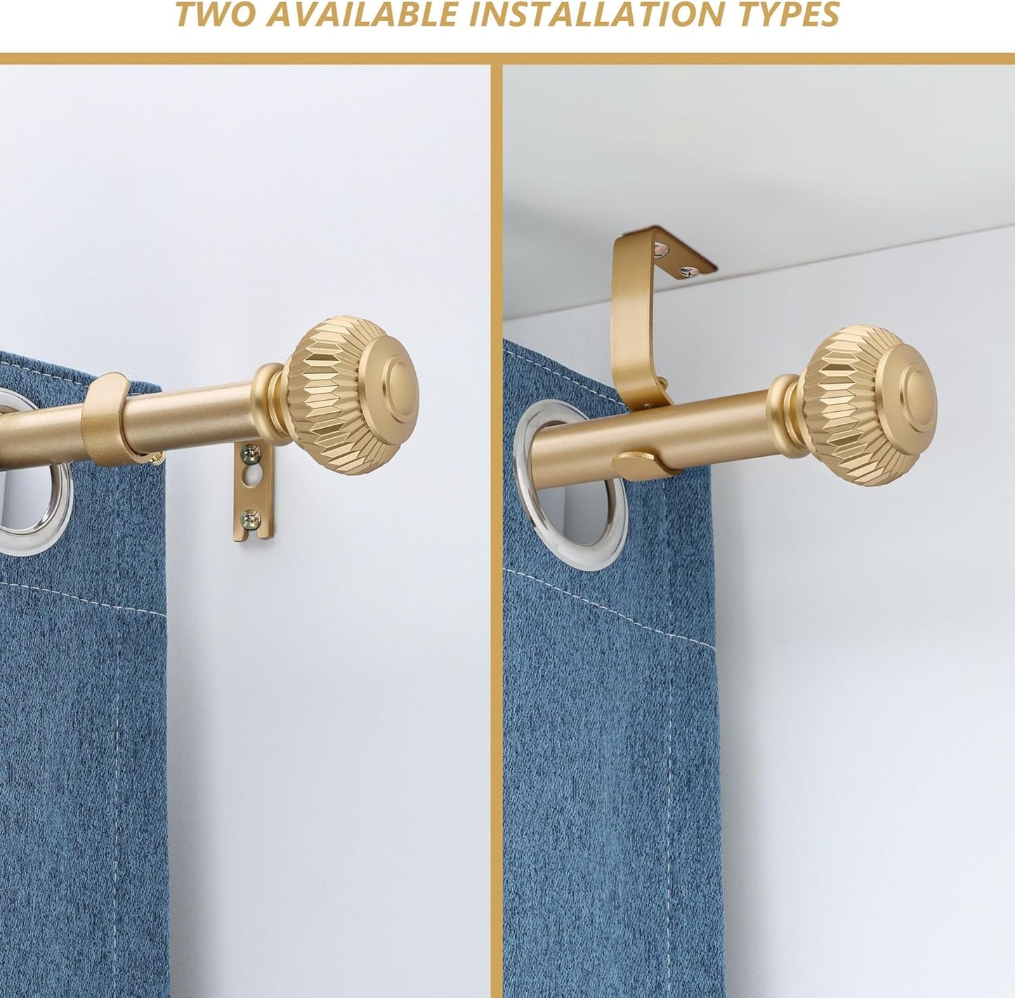 Gold Curtain Rods for Windows 28 to 48 Inches 6/8 Inch Adjustable Heavy Duty Curtain Rods with Lantern Ball Finials,Window Treatment Single Curtain Rod Set