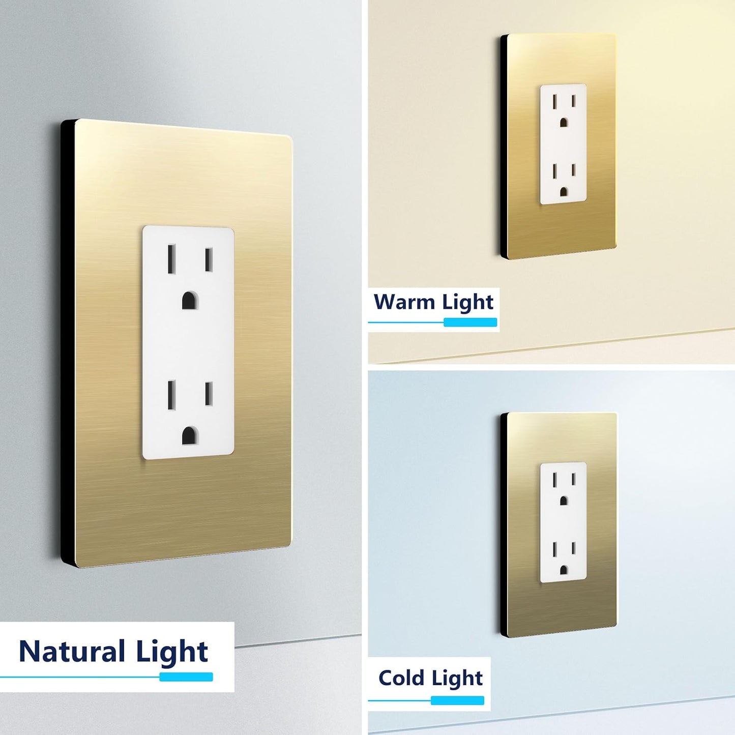 LIDER Screwless Metal-Surface Wall Plate, Decorator Switch Cover, Temperature and Impact Resistant, 201 Stainless Steel, Modern Decoration Upgrade, Mid-Size 1-Gang 4.88" x 3.11", Brushed Brass