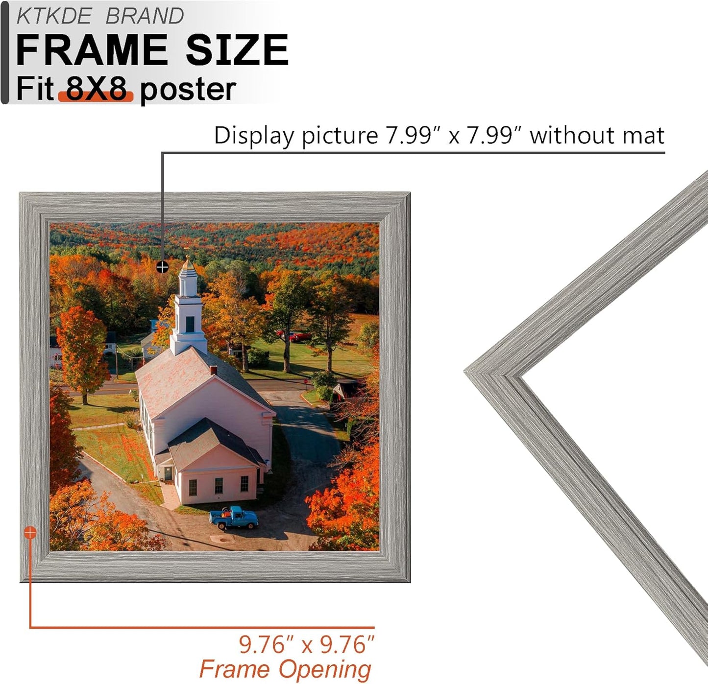 KTKDE 8x8 Picture Frame Set of 5, Wooden frames Grey, Wall Hanging for Tapletop Display, Best Square Photo Frame Studio Gallery for Photos, Posters & Art Prints