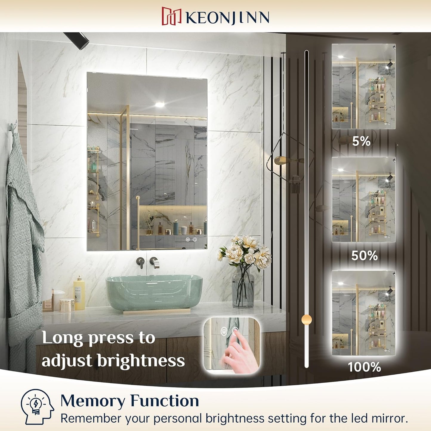 Keonjinn LED Backlit Mirror 84” x 32” Oversized Lighted Bathroom Mirror with UL Listed LED Driver, Large Stepless Dimmable Wall Mirror, Tempered Glass, CRI90+ Anti Fog Vanity Mirror with Backlights