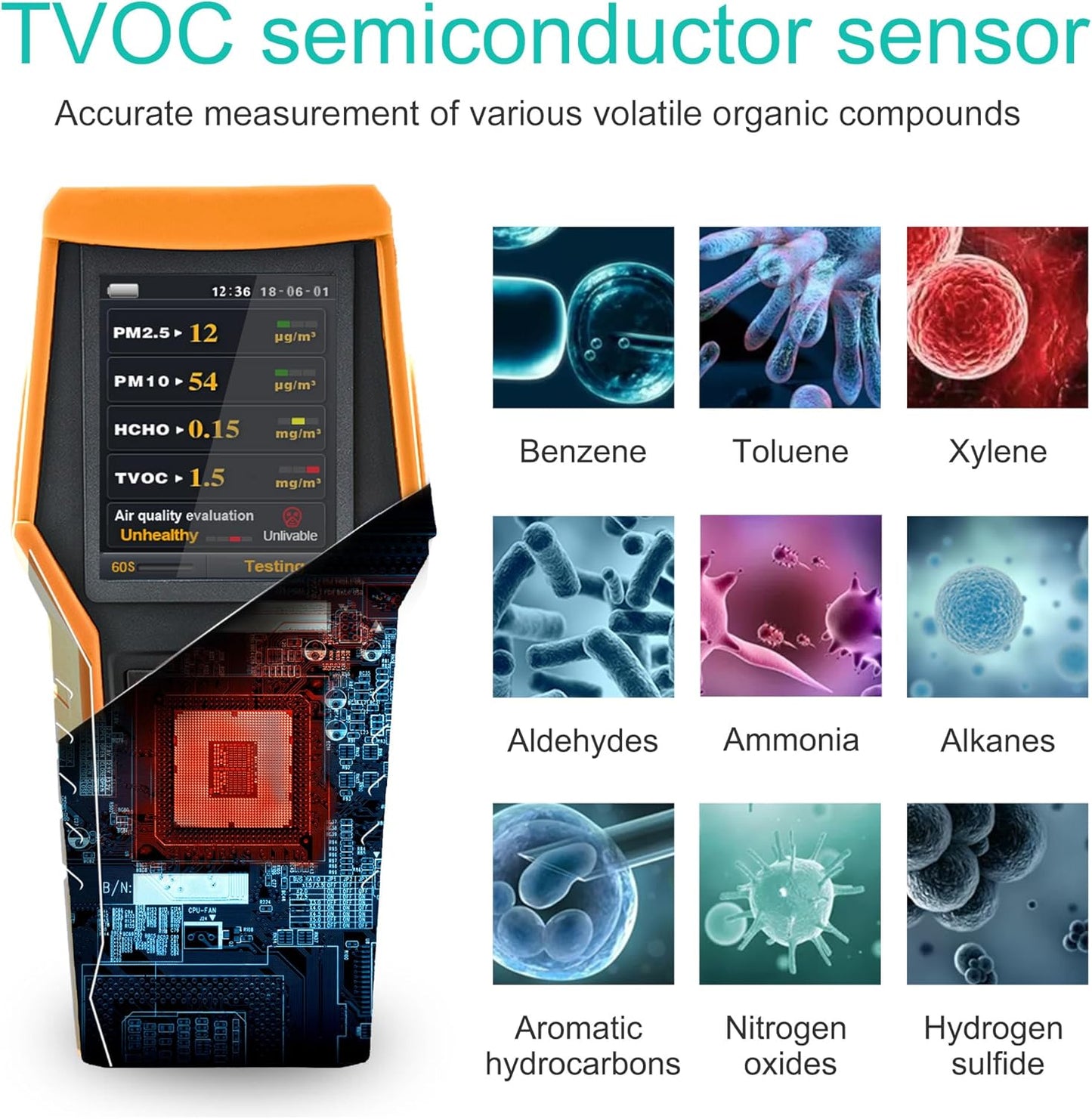 Smart Air Quality Meter Indoor 11-in-1 Air Monitor PM1.0 PM2.5 PM10 Dust TVOC VOC Detector HCHO Tester with Data Record for Home Office (126S)