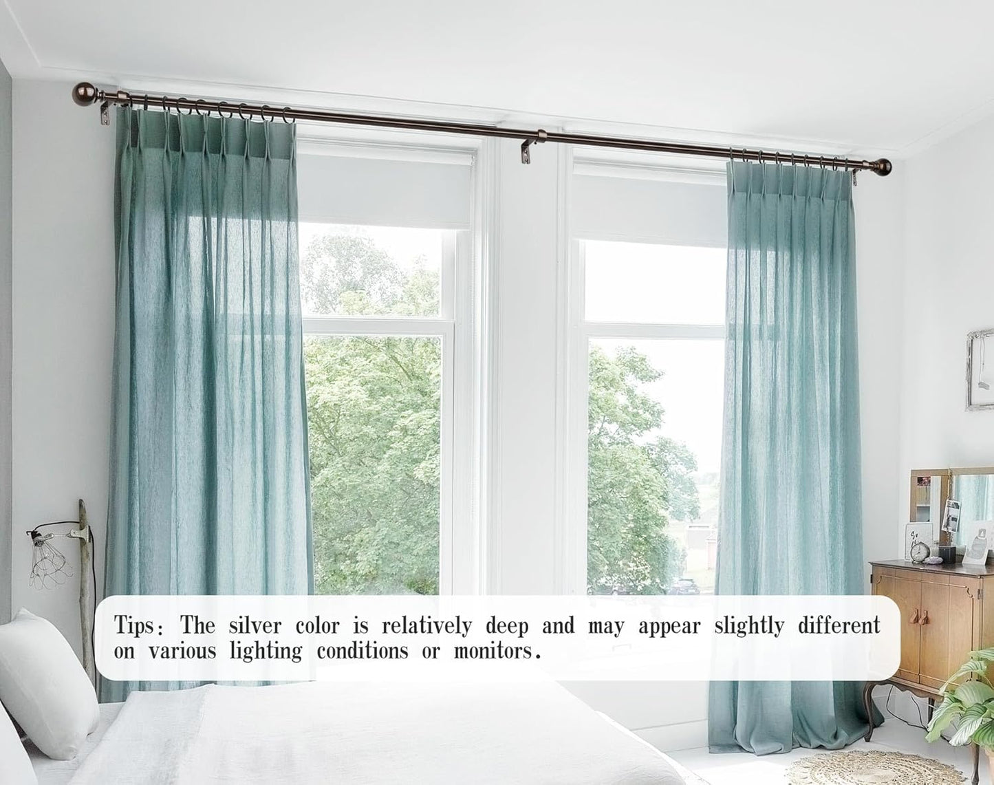 KAMANINA Long Curtain Rods for Windows 66 to 120 Inches (5.5-10ft), Bronze Heavy Duty Curtain Rod, 7/8 Inch Decorative Drapery Rod with Round Finials