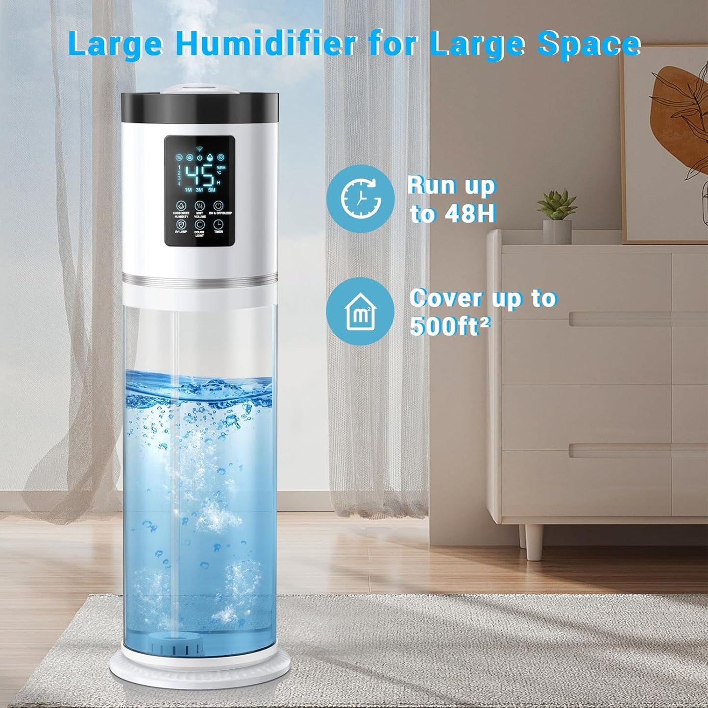 8L/2.1Gal Humidifiers for Bedroom Large Room with Clear Tank, 7-Color Light, 36dB Ultrasonic Cool Mist Humidifiers with Humidistat, Essential Oil Tray Top Fill Humidifier for Home Bedroom Office