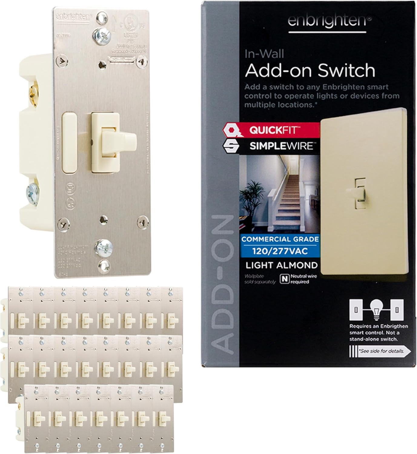 Enbrighten Almond Add-On Switch, QuickFit & SimpleWire, Z-Wave/Zigbee, Not A Stand Alone Switch, 24 Pack, 85097