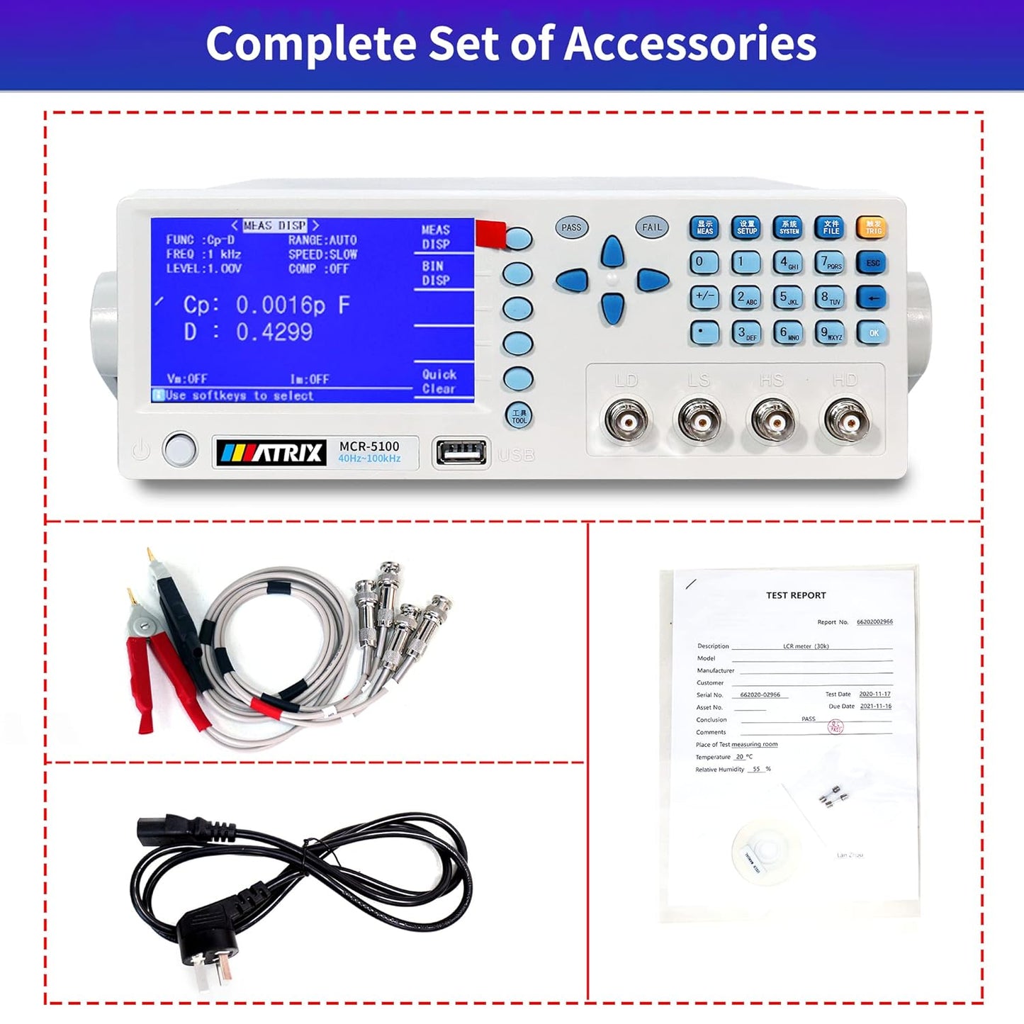 Benchtop LCR Meter Matrix MCR-5010 Digital Tester for Capacitance Resistance Inductance Accuracy 0.15% 100Hz-10kHz