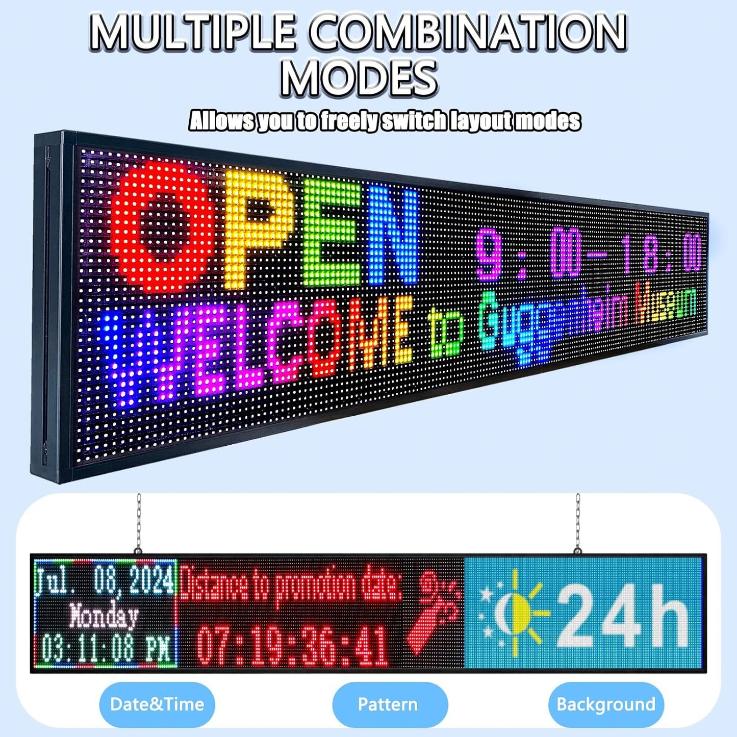 P10 Outdoor Led Sign 77"x14" WiFi Programmable with High Brightness Scrolling LED Sign for Business Digital Advertising Display Electronic Message Board