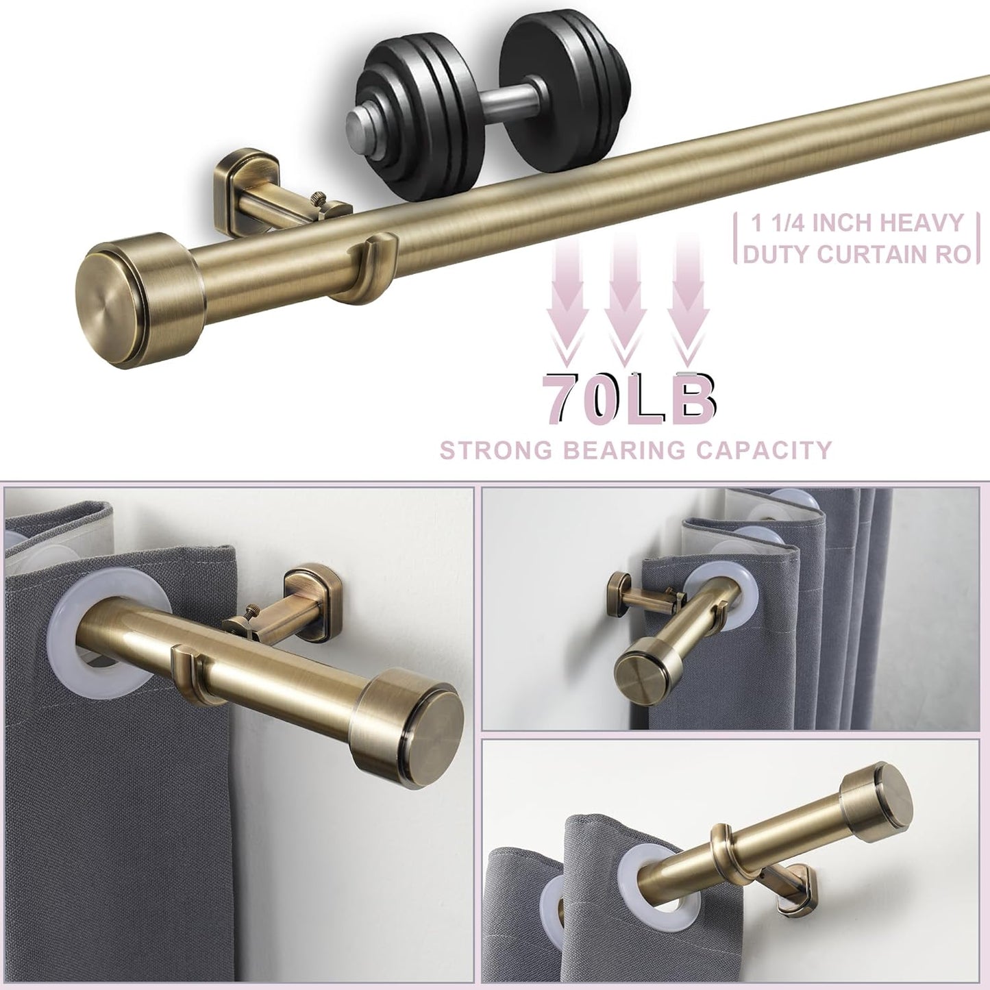 Heavy Duty Curtain Rods,1 1/4" Large Diameter Premium Nonadjustable Curtain Rod,42in/3.5ft Custom Window Treatment Rods with Durable Aluminum Brackets and End Caps,Antique Bronze Finish