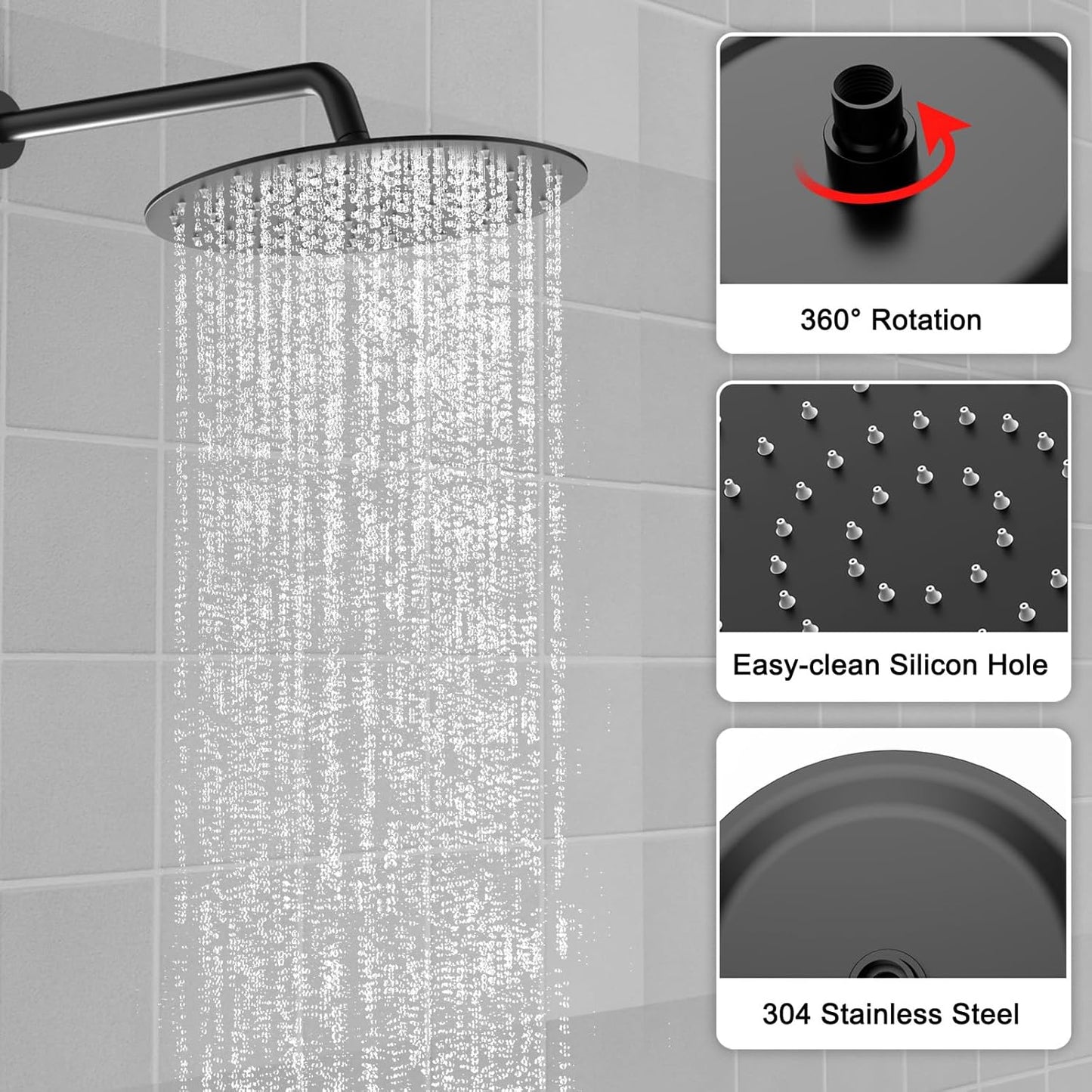 Shower Faucet Set 10IN Brass Rough-In Valve Body Trim Kit Rainfall Included Handle Accessories Complete 2 Functions with Rain Head and Handheld Bathroom Systems (10'', Matte Black)