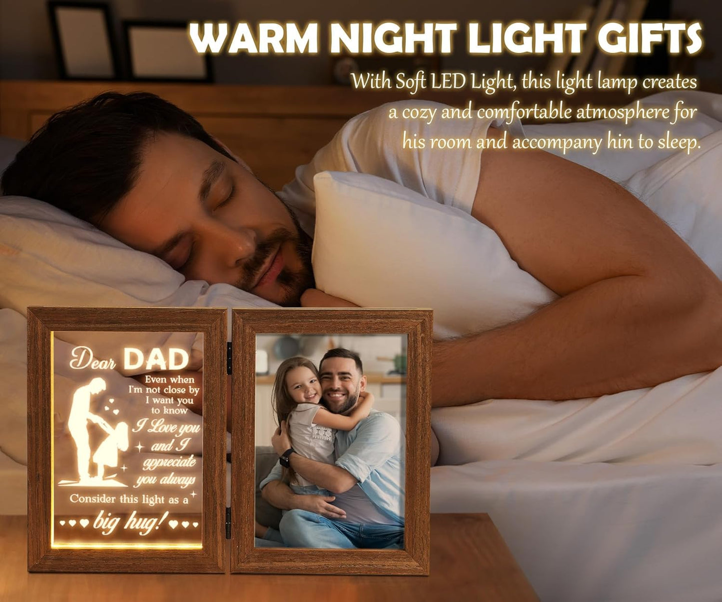 Tiblue Christmas Gifts for Dad from Daughter Son Kids Wife Dad Gifts for Dad Who Wants Nothing Best Daddy Gift - Night Light with Father Picture Frame for 5x7 Photos New Daddy Bonus Step Father Gift