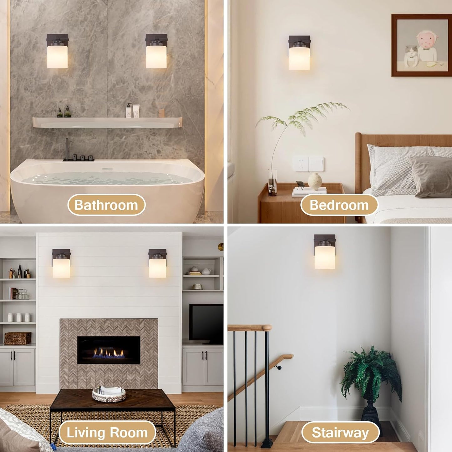 1 Light Modern Bathroom Light Fixtures Over Mirror, Bronze Finish Vanity Lights for Bathroom Wall Sconces with Milky White Glass Shades, E26 Socket (Bulbs Not Included)