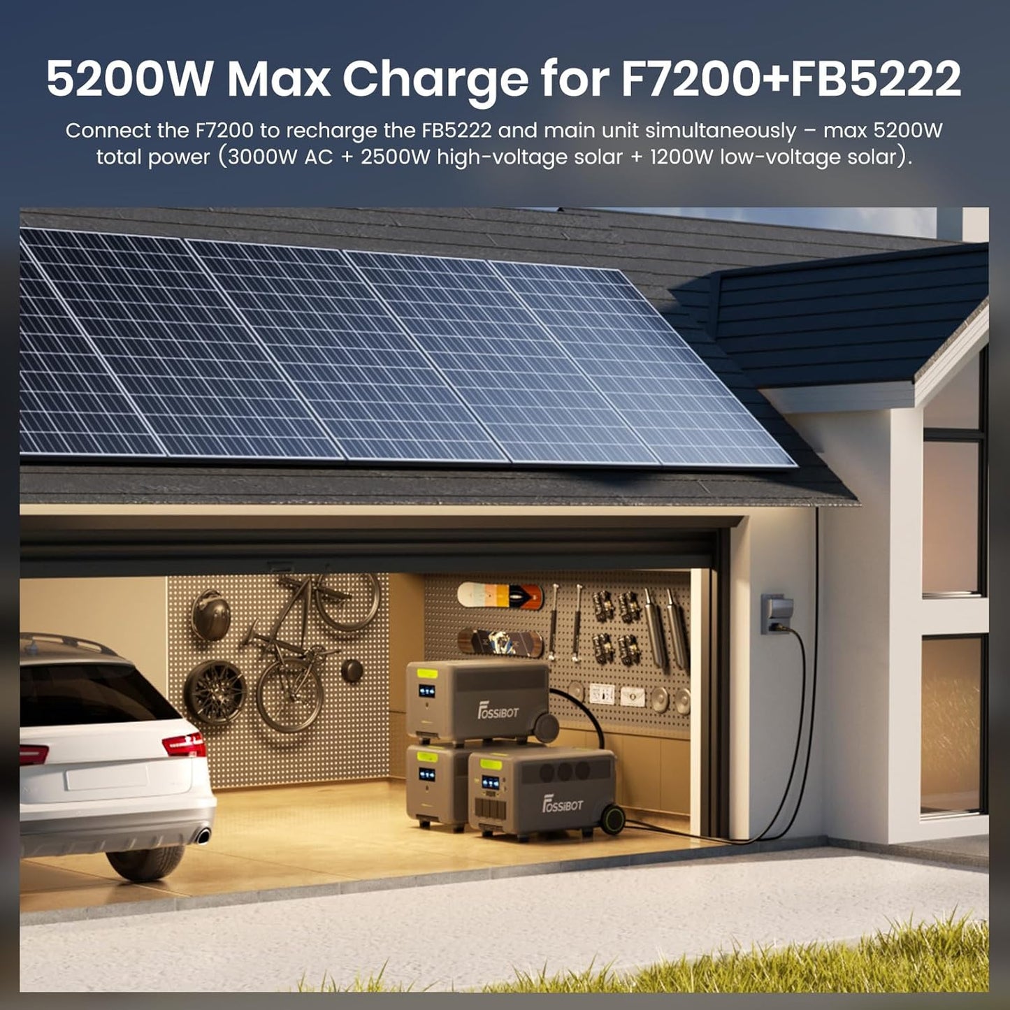 FOSSiBOT 5222Wh Extra Battery for F7200, Lifepo4 Battery Expandable to 15666Wh for Home Backup Use, Emergency, Camping, RV