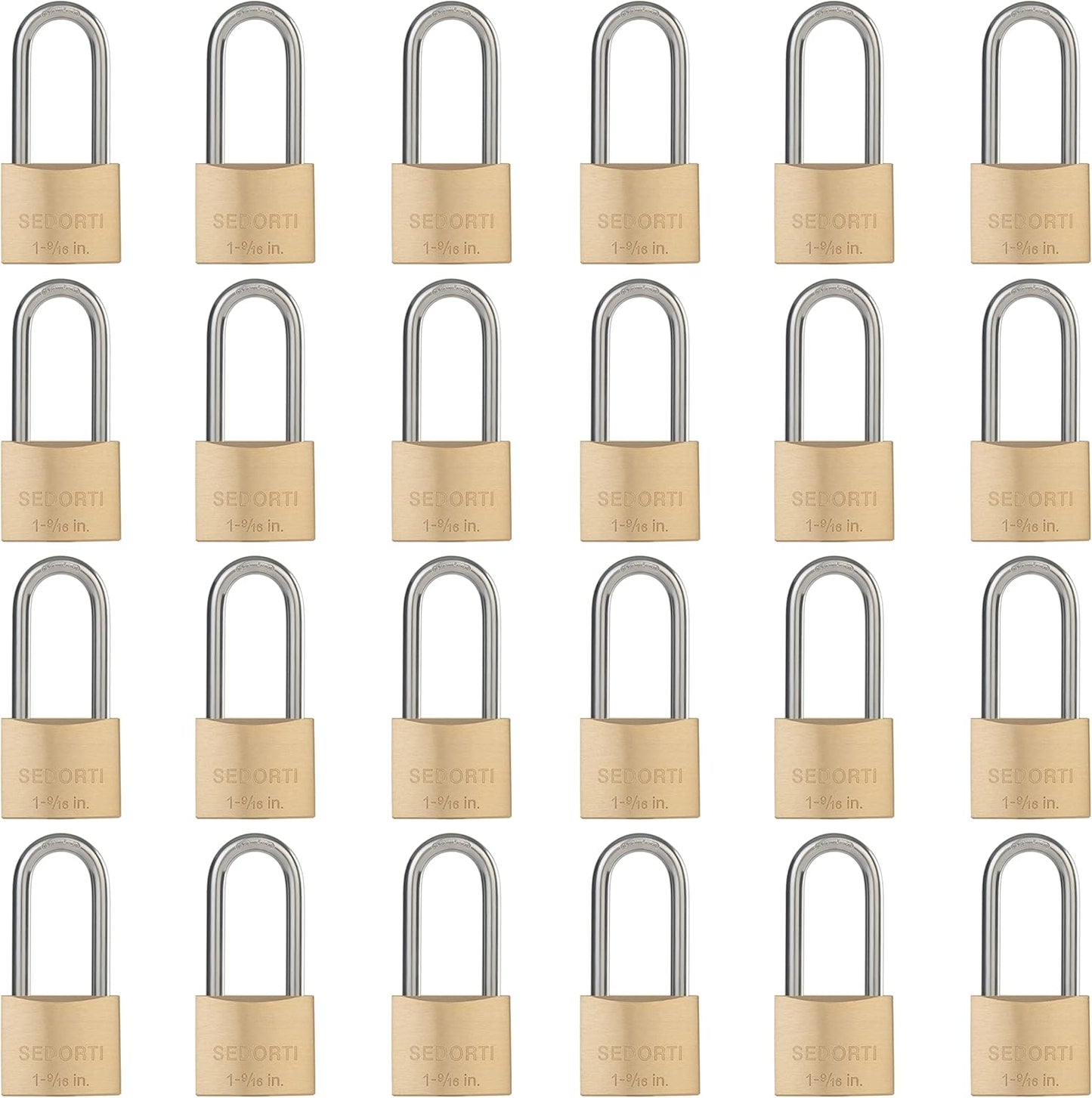 Weatherproof Padlock with Stainless Steel 304 Long Shackle and Solid Brass Body, 1-9/16 in. Wide, 24 Padlocks Keyed Alike, Marine Grade Rustproof Lock for Outdoors Use YNBSP2440