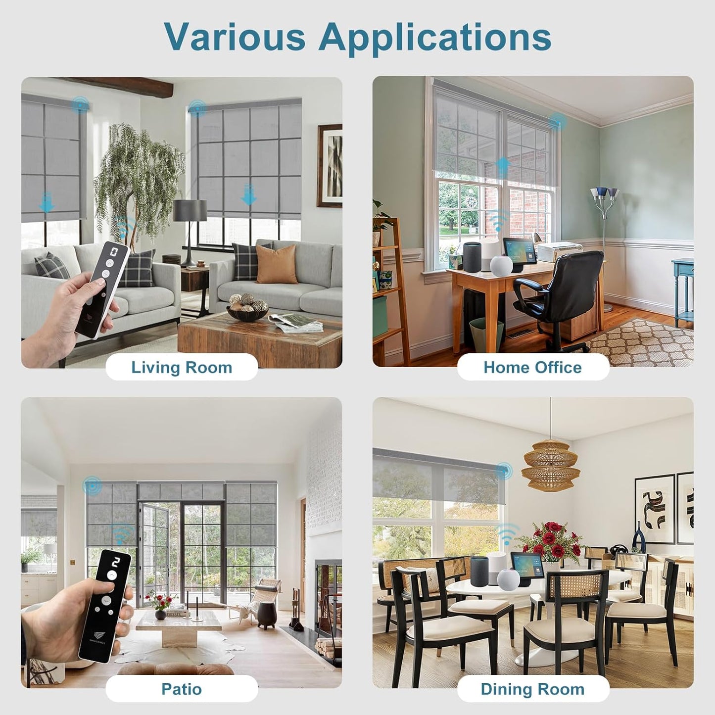 SmartWings Motorized Light Filtering Roller Shades 60% Blackout Work with Matter Homekit Alexa Z-Wave ZigBee SmartThings Google, Cordless with Remote Control, Twilight Veil