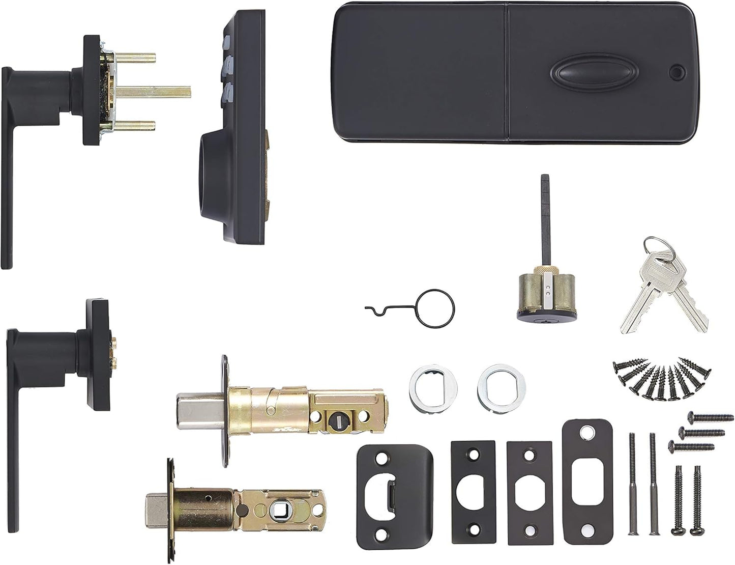 Amazon Basics Contemporary Electronic Keypad, Keyless Entry Door Lock Deadbolt with Handle Set, Key Pad Front Door with Knob, Contemporary Door Locks for Front Door, Door Handle, Matte Black, 1-Pack