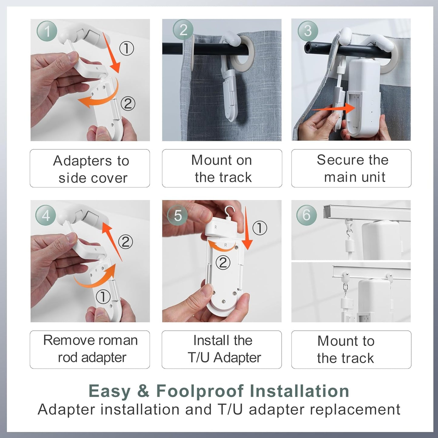 Automatic Curtain Opener Electric: Smart Remote Control Closer｜Long-Lasting Battery/Type-C｜No Drill for 8-40mm Roman Rods/T-Tracks & U-Rails｜Quiet Motor Robot for Bedroom/living room
